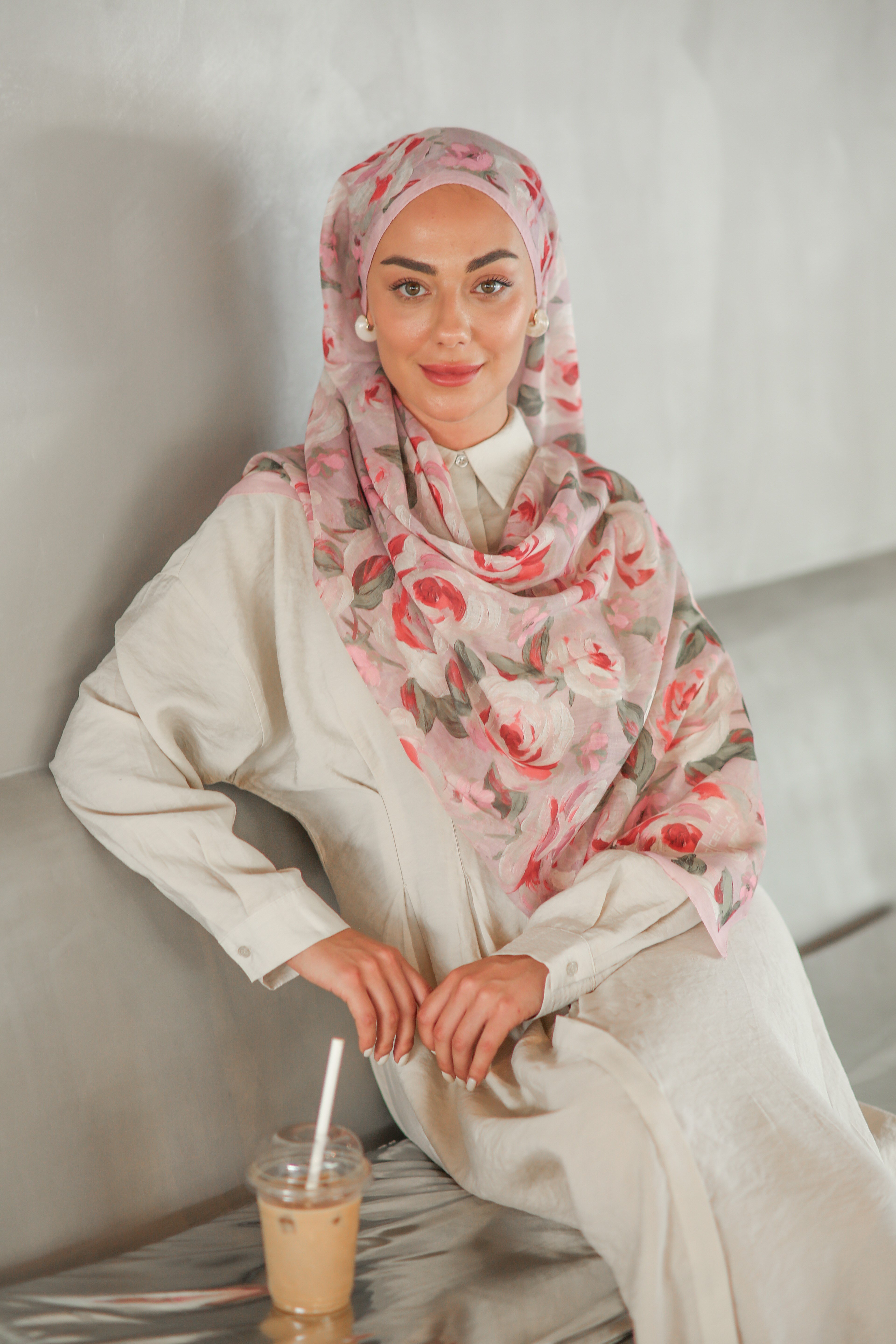 Desenli Pamuk Vual Şal-Pembe