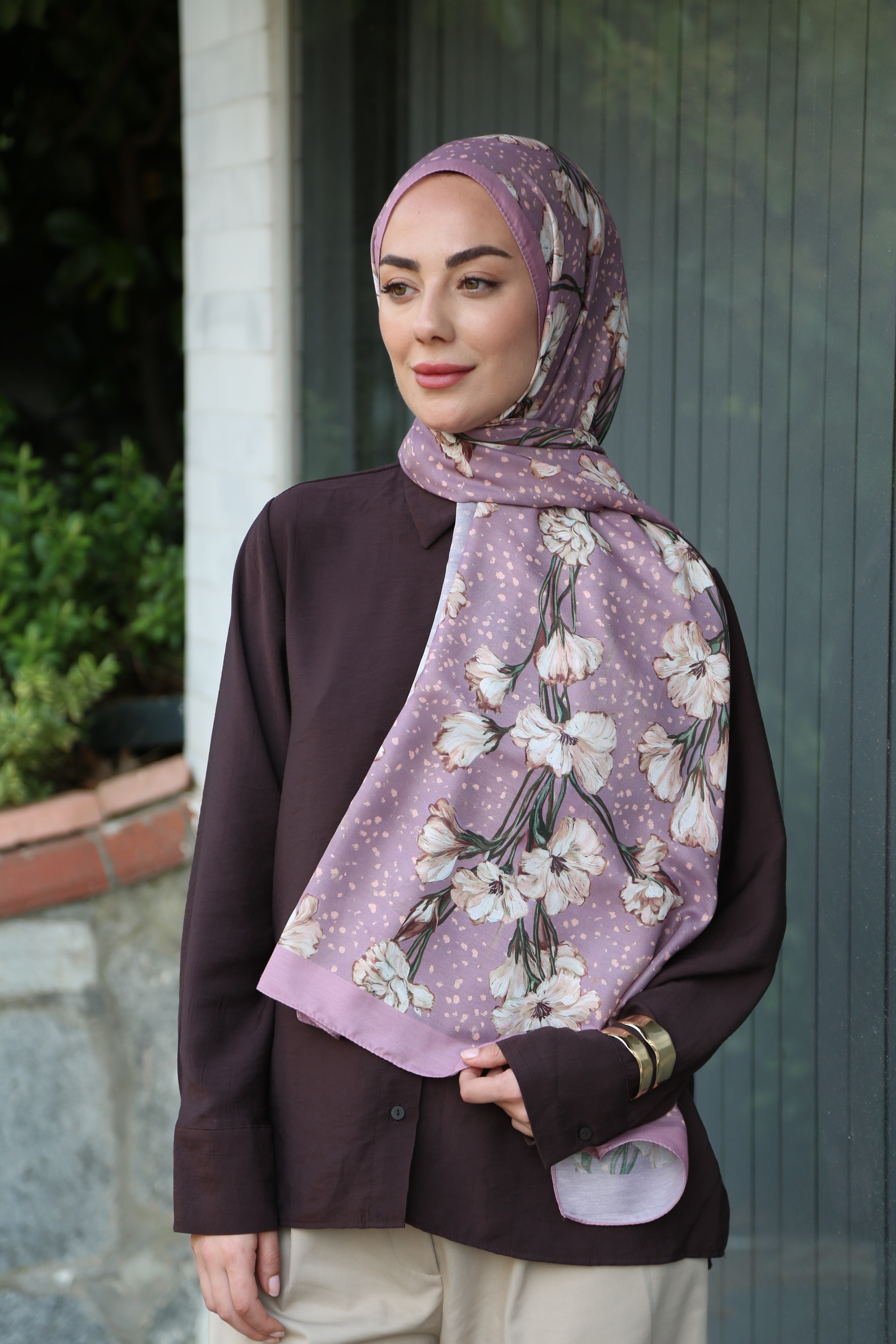 Desenli Pamuk Vual Şal Pembe Serisi-1