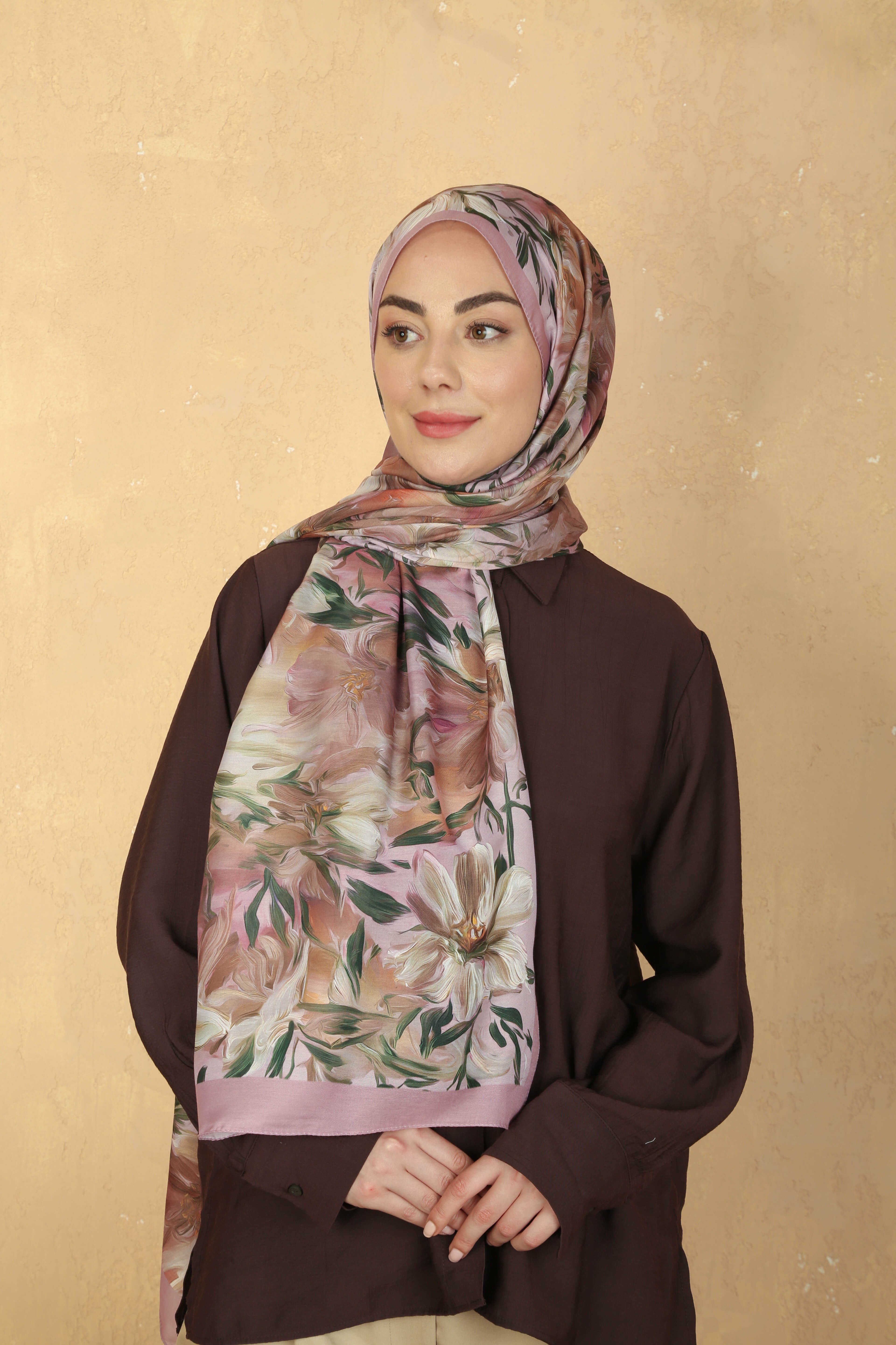 Desenli Pamuk Vual Şal Pembe Serisi-3