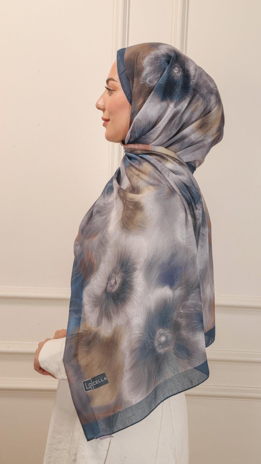 Desenli Pamuk Vual Şal Petrol-4