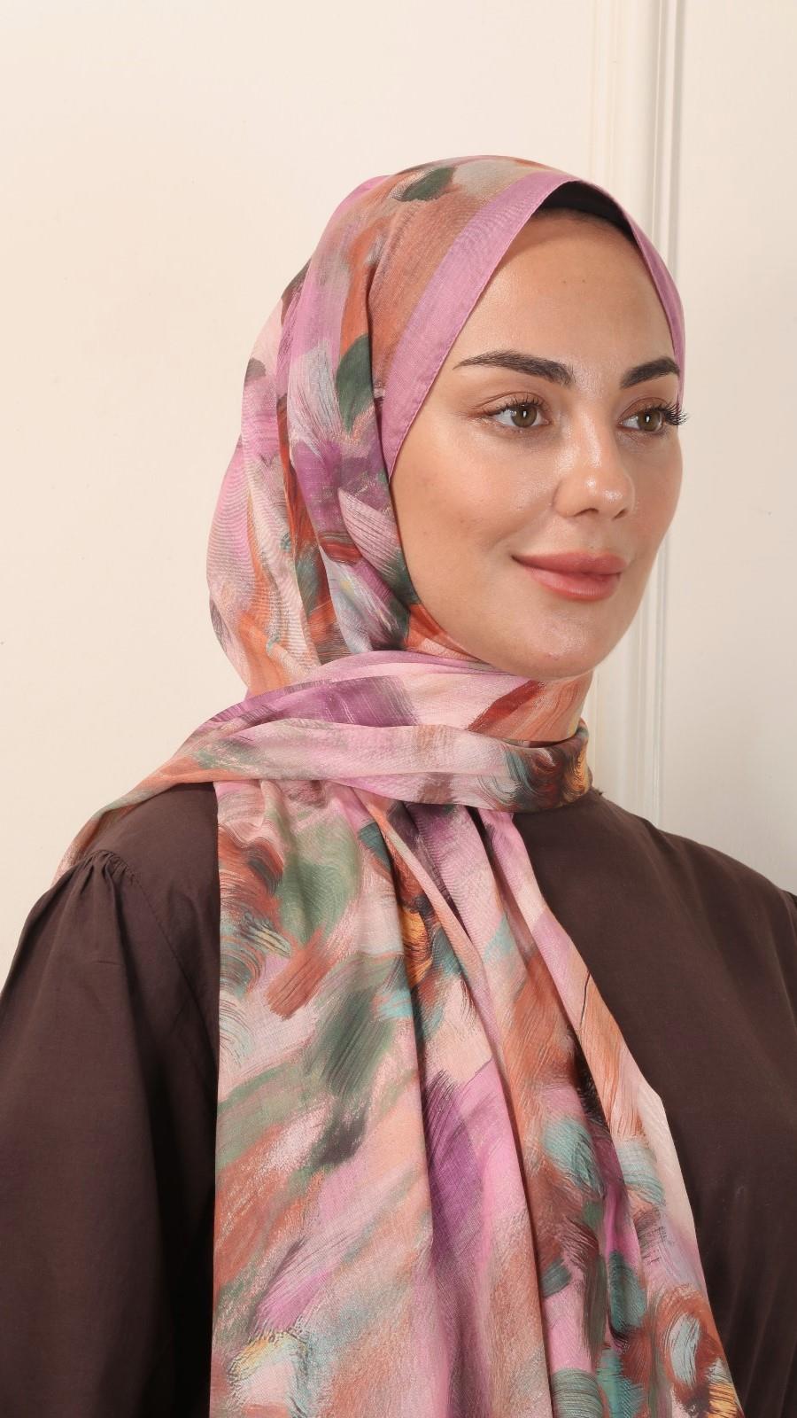 Desenli Pamuk Vual Şal Pembe-10