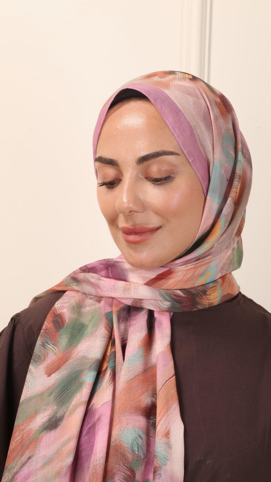 Desenli Pamuk Vual Şal Pembe-10