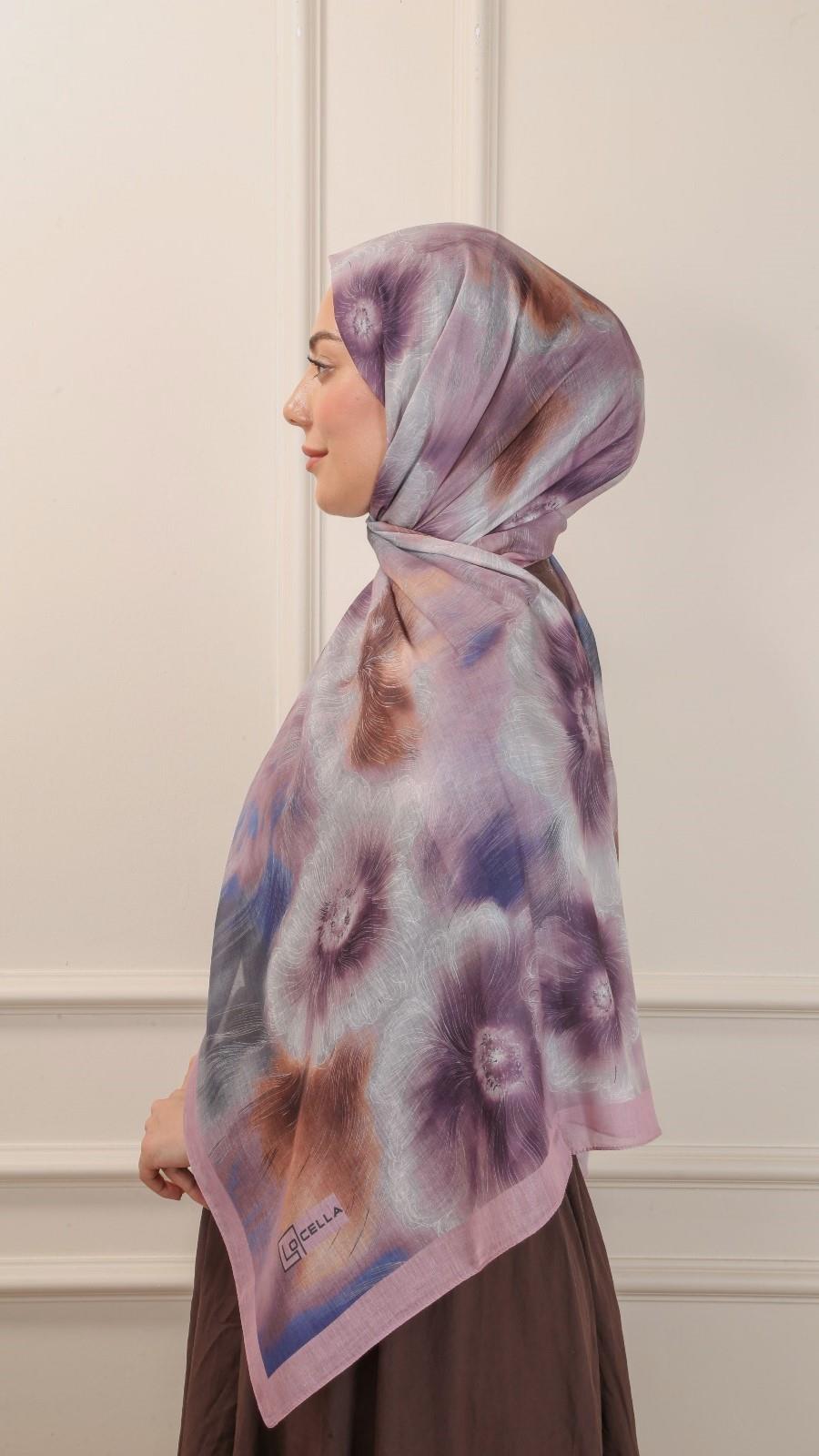 Desenli Pamuk Vual Şal Pembe-7