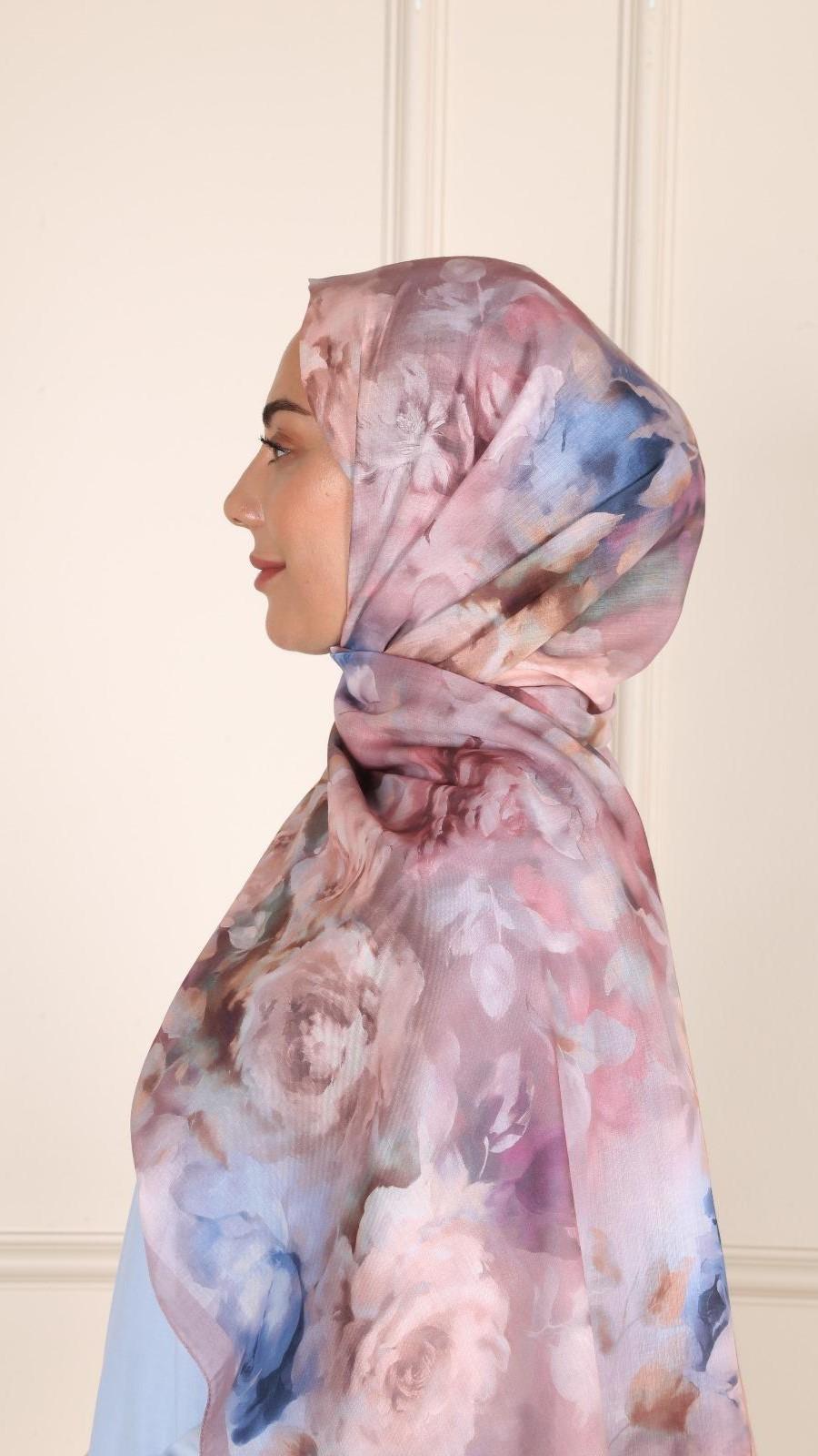 Desenli Pamuk Vual Şal Pembe-9