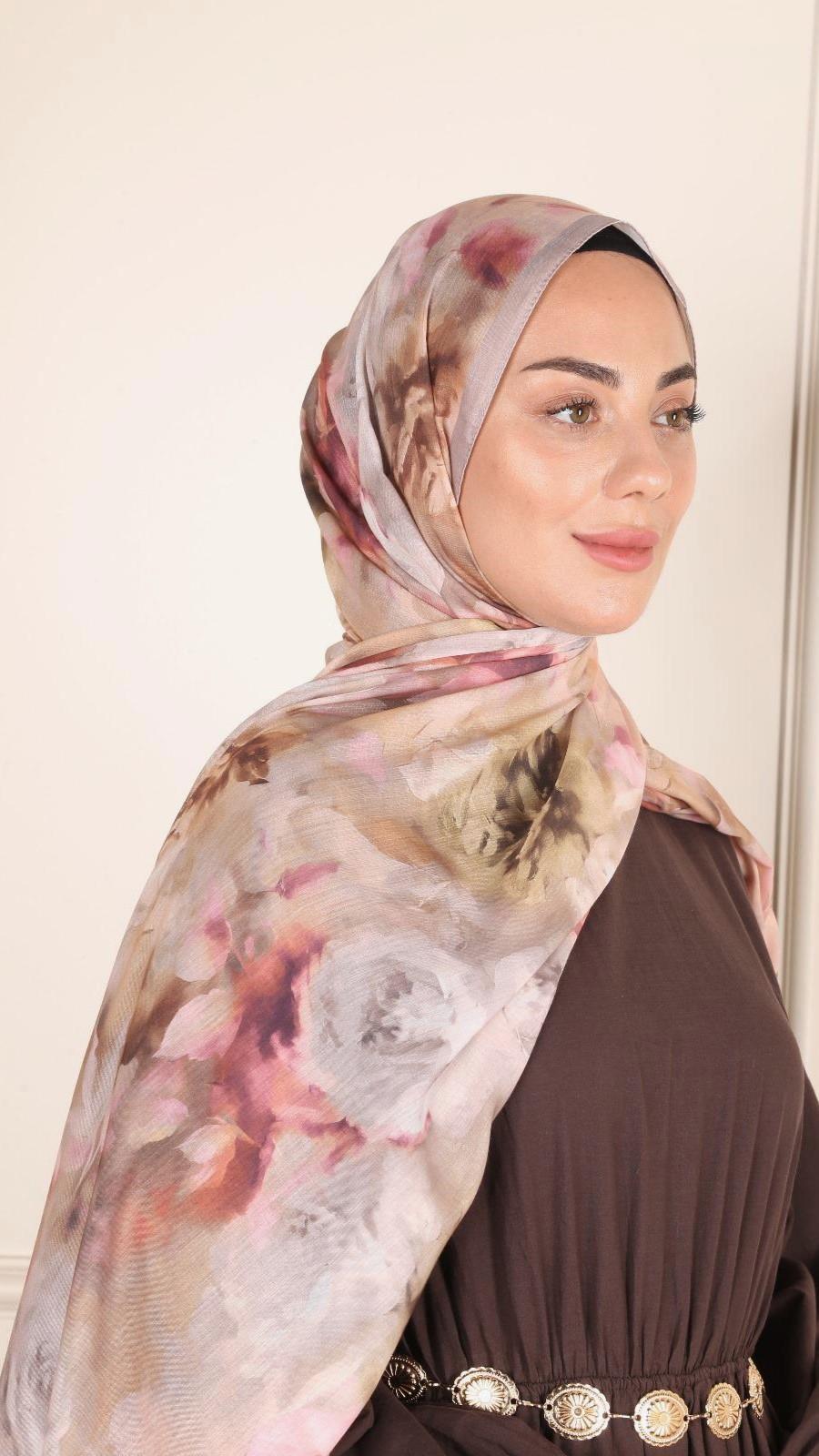 Desenli Pamuk Vual Şal Rose-3