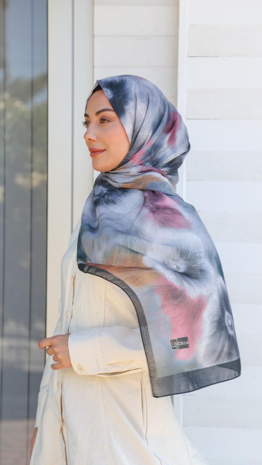 Desenli Pamuk Vual Şal Siyah-8