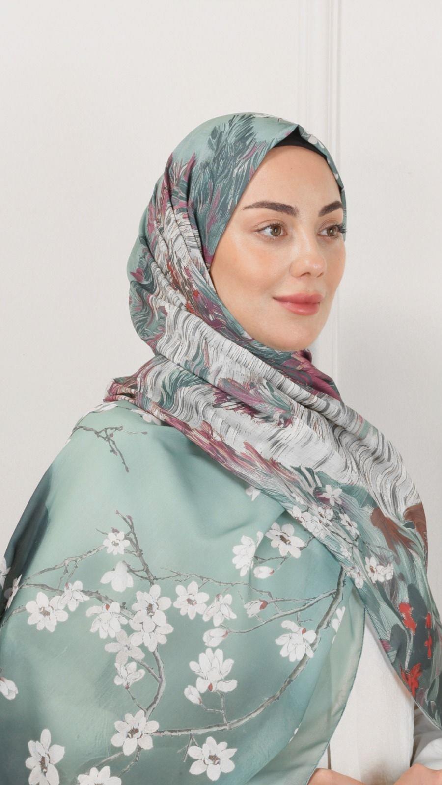 Desenli Pamuk Vual Şal Su Yeşili-7