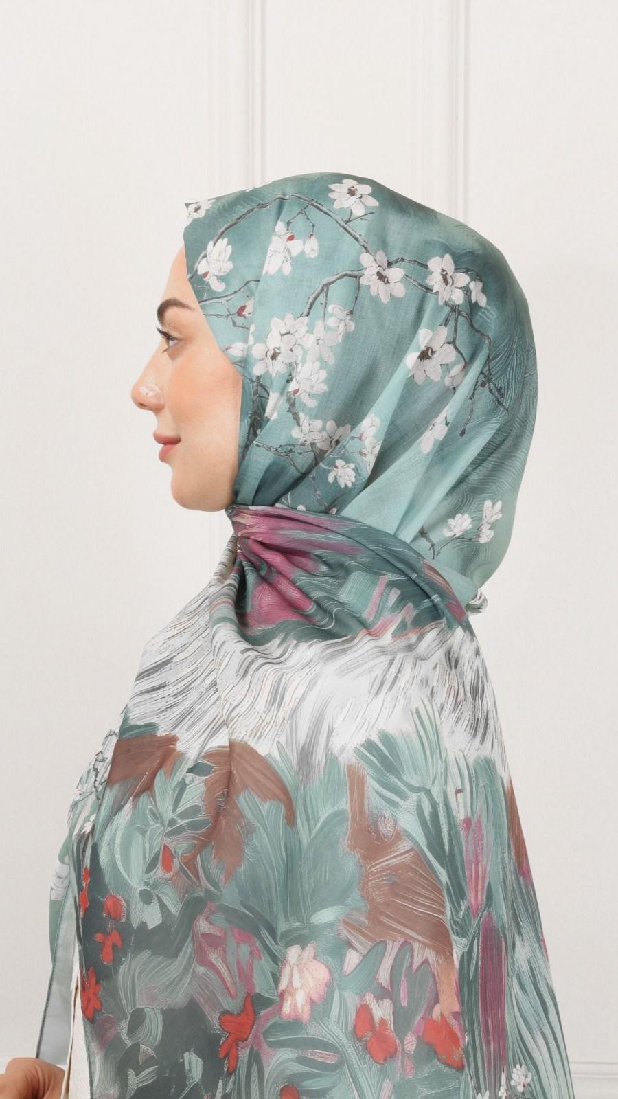 Desenli Pamuk Vual Şal Su Yeşili-7