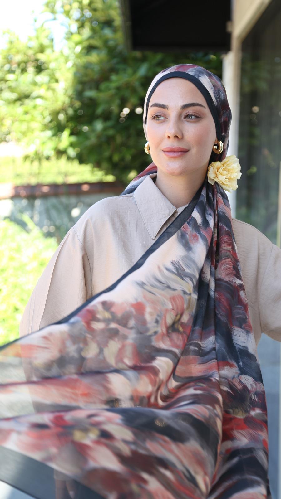 Desenli Pamuk Vual Şal Siyah-1