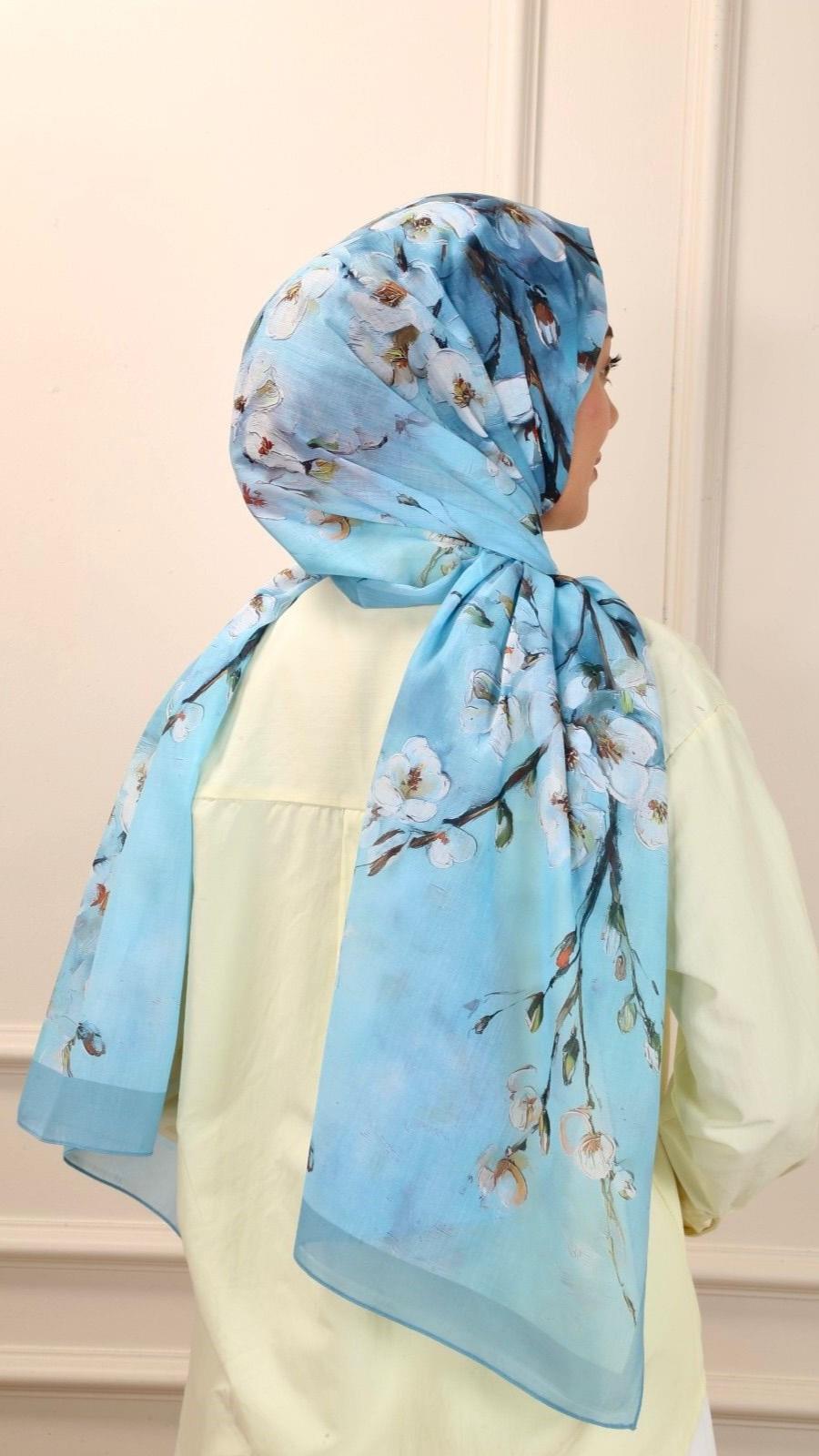 Desenli Pamuk Vual Şal Sakura Desen-2