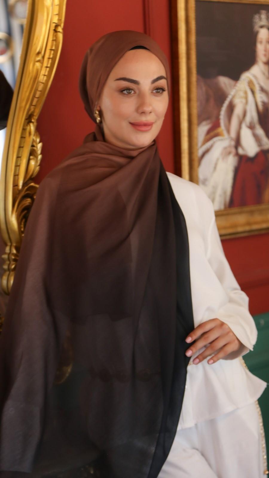 Desenli Pamuk Vual Şal Siyah Kahve-8