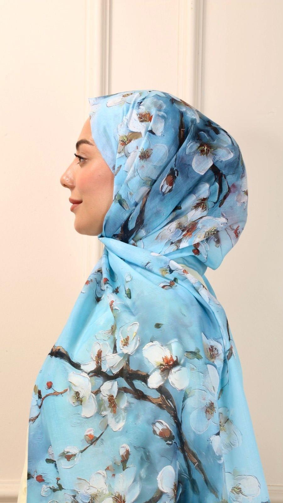 Desenli Pamuk Vual Şal Sakura Desen-2