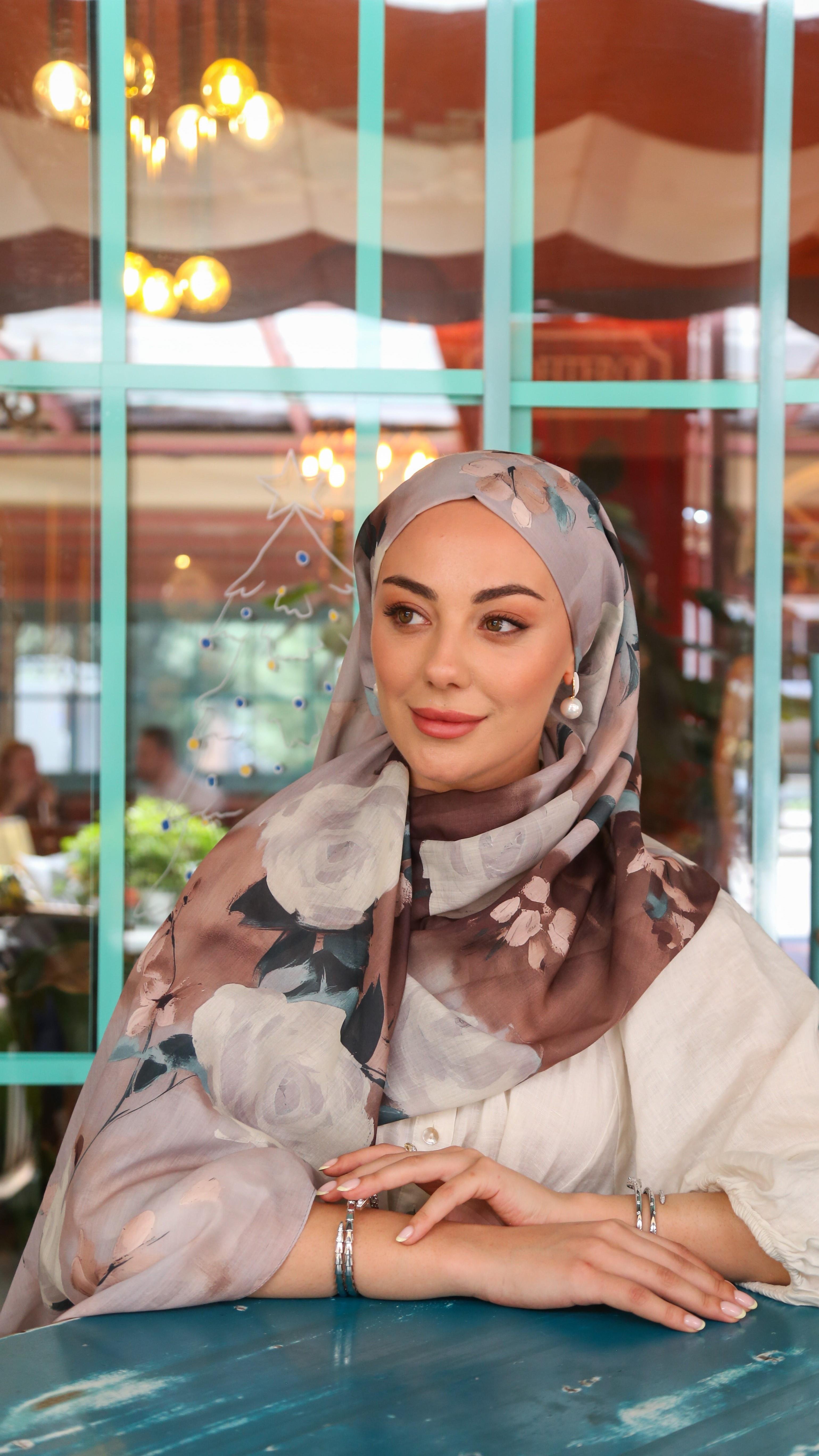 Desenli Pamuk Vual Şal Sütlü Kahve-10