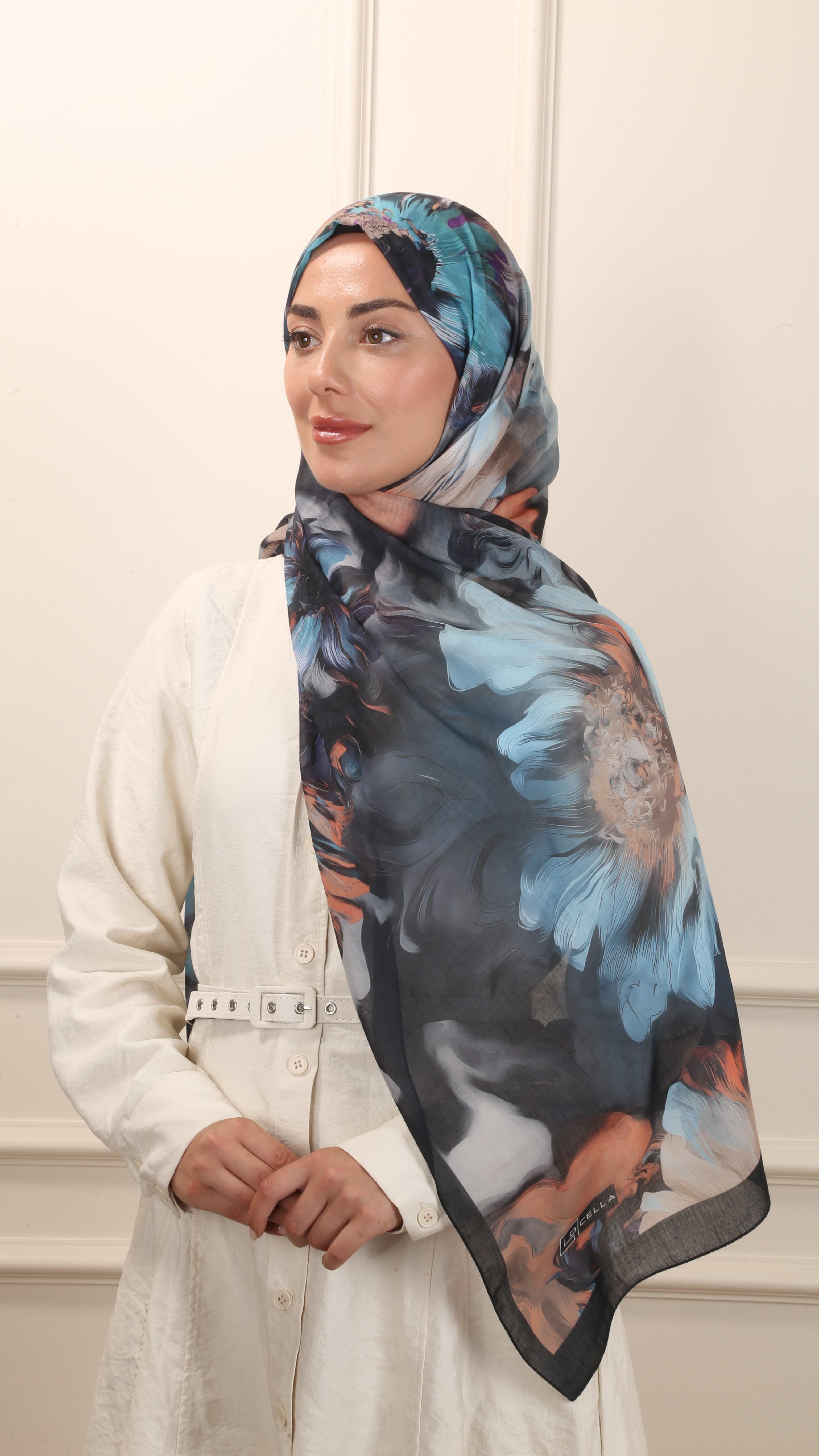 Desenli Pamuk Vual Şal Siyah-1