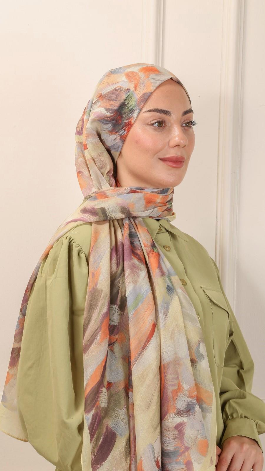 Desenli Pamuk Vual Şal Sarı-6