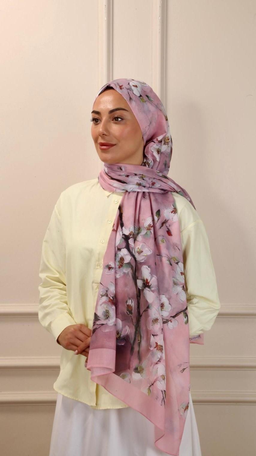 Desenli Pamuk Vual Şal Sakura Desen-2