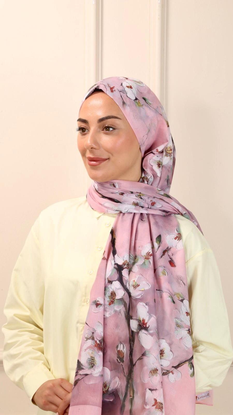 Desenli Pamuk Vual Şal Sakura Desen-2