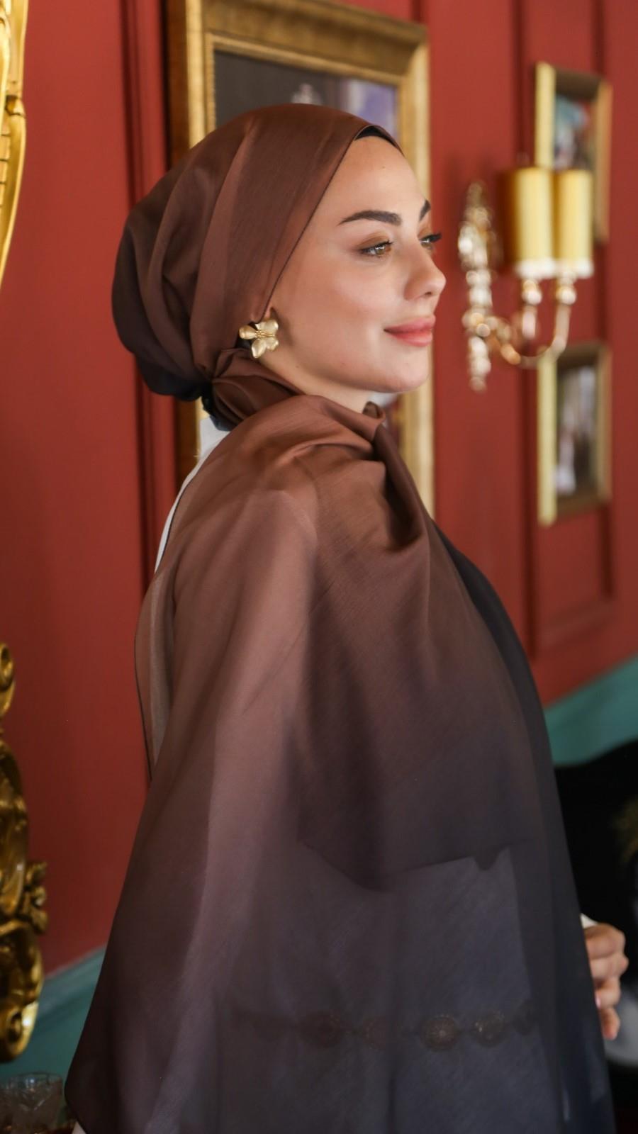 Desenli Pamuk Vual Şal Siyah Kahve-8