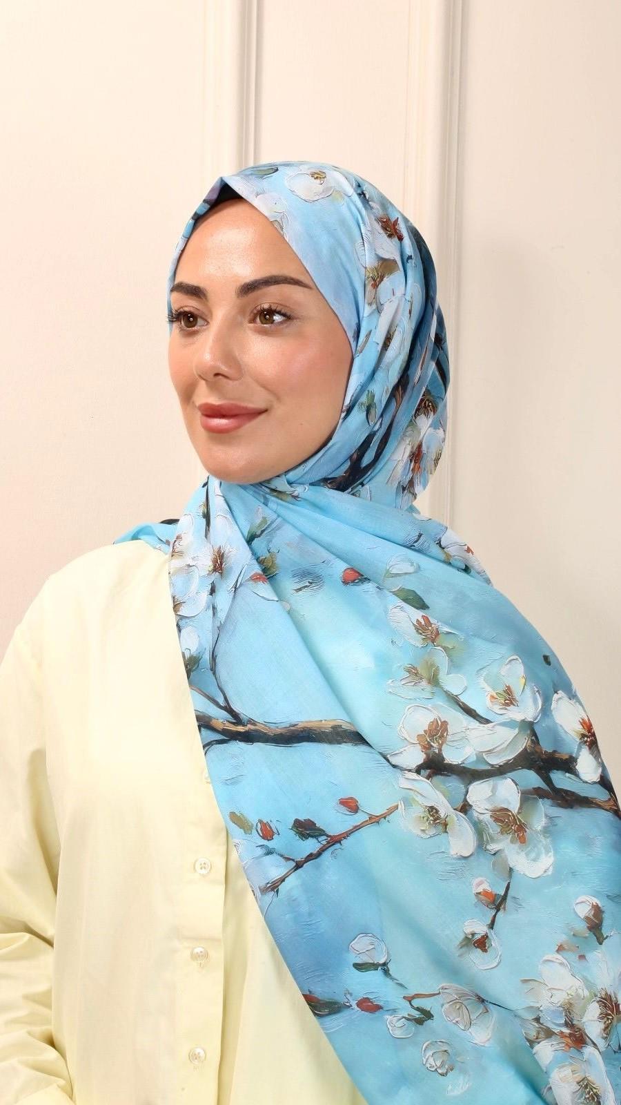 Desenli Pamuk Vual Şal Sakura Desen-2