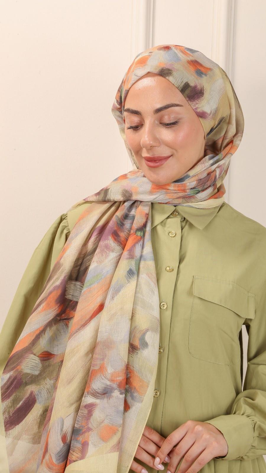 Desenli Pamuk Vual Şal Sarı-6