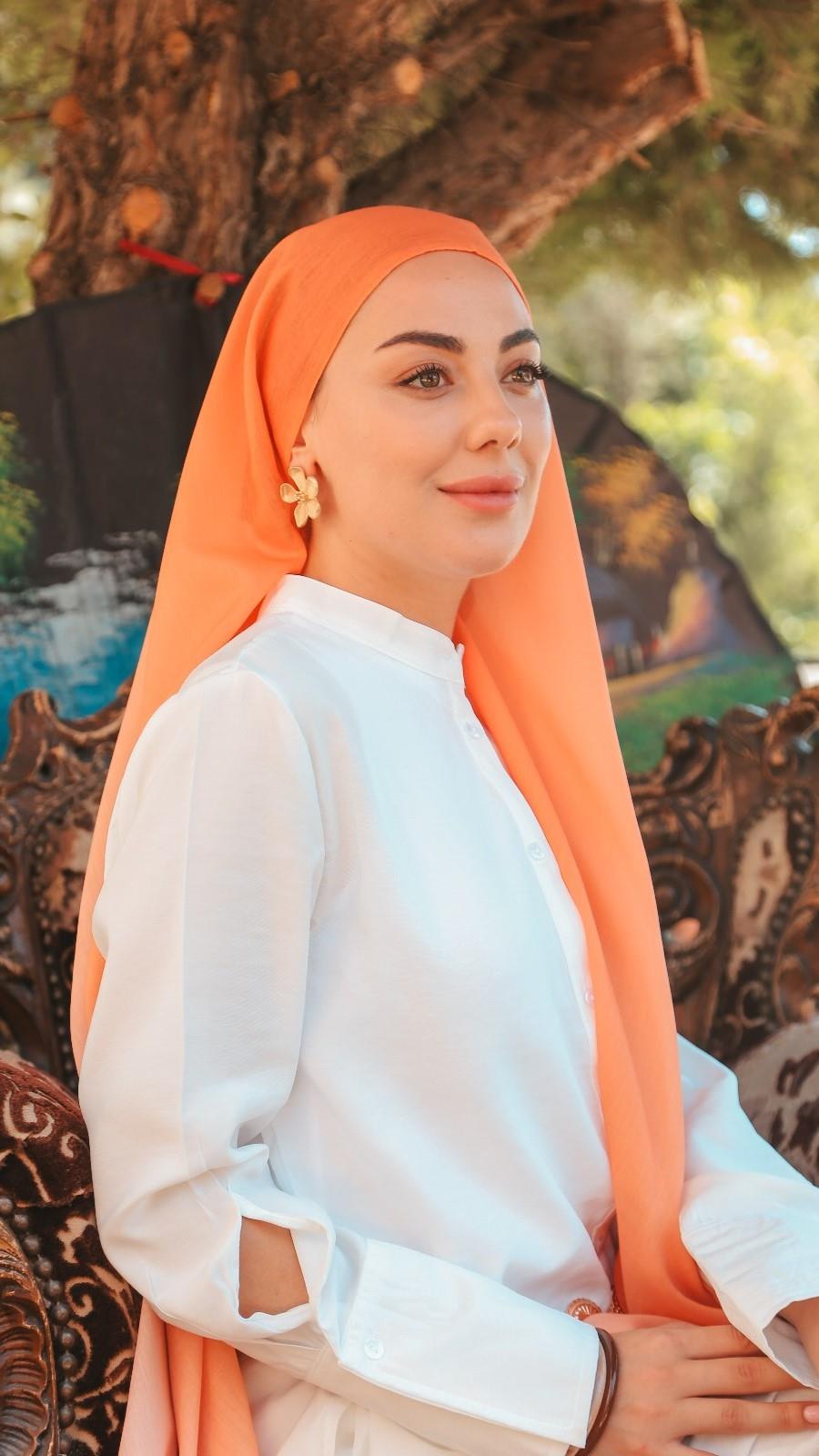 Desenli Pamuk Vual Şal Turuncu-5