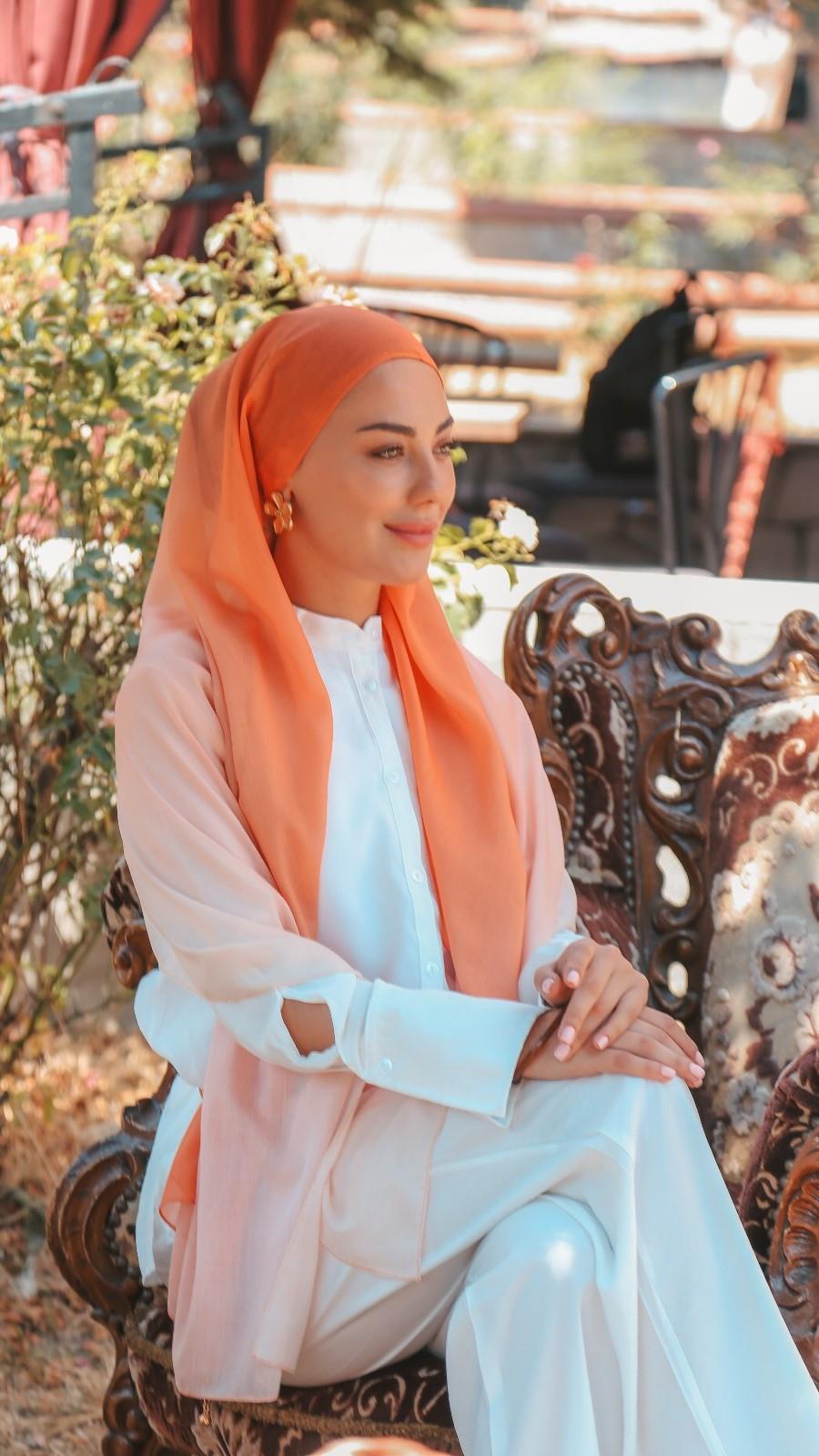 Desenli Pamuk Vual Şal Turuncu-5