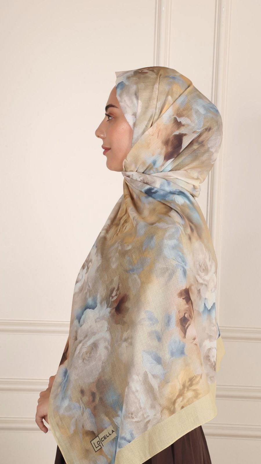 Desenli Pamuk Vual Şal Tereyağ Sarısı-4