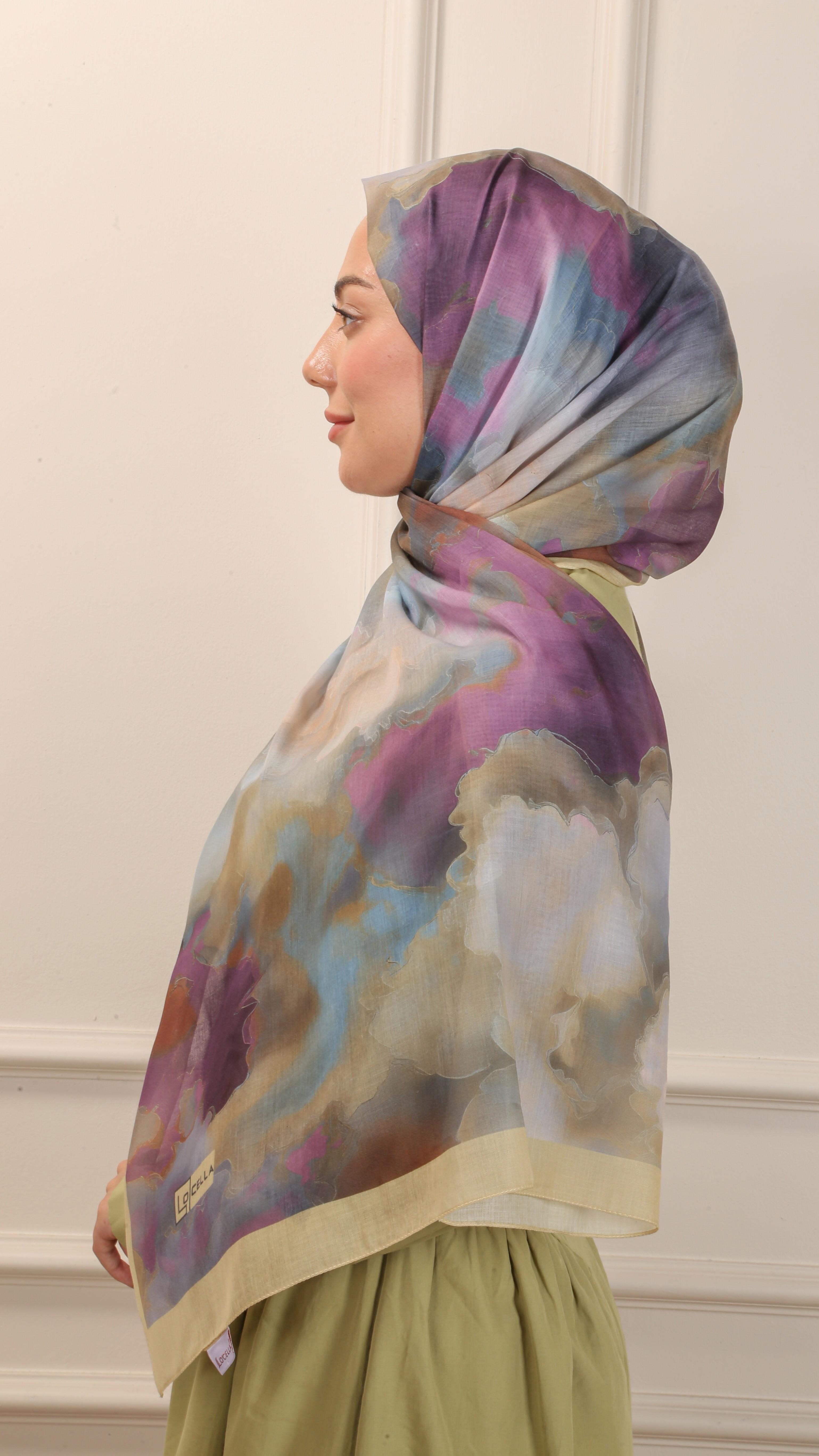 Desenli Pamuk Vual Şal Tereyağ Sarısı-2