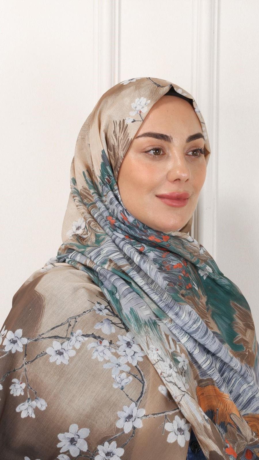 Desenli Pamuk Vual Şal Yağ Yeşili-2