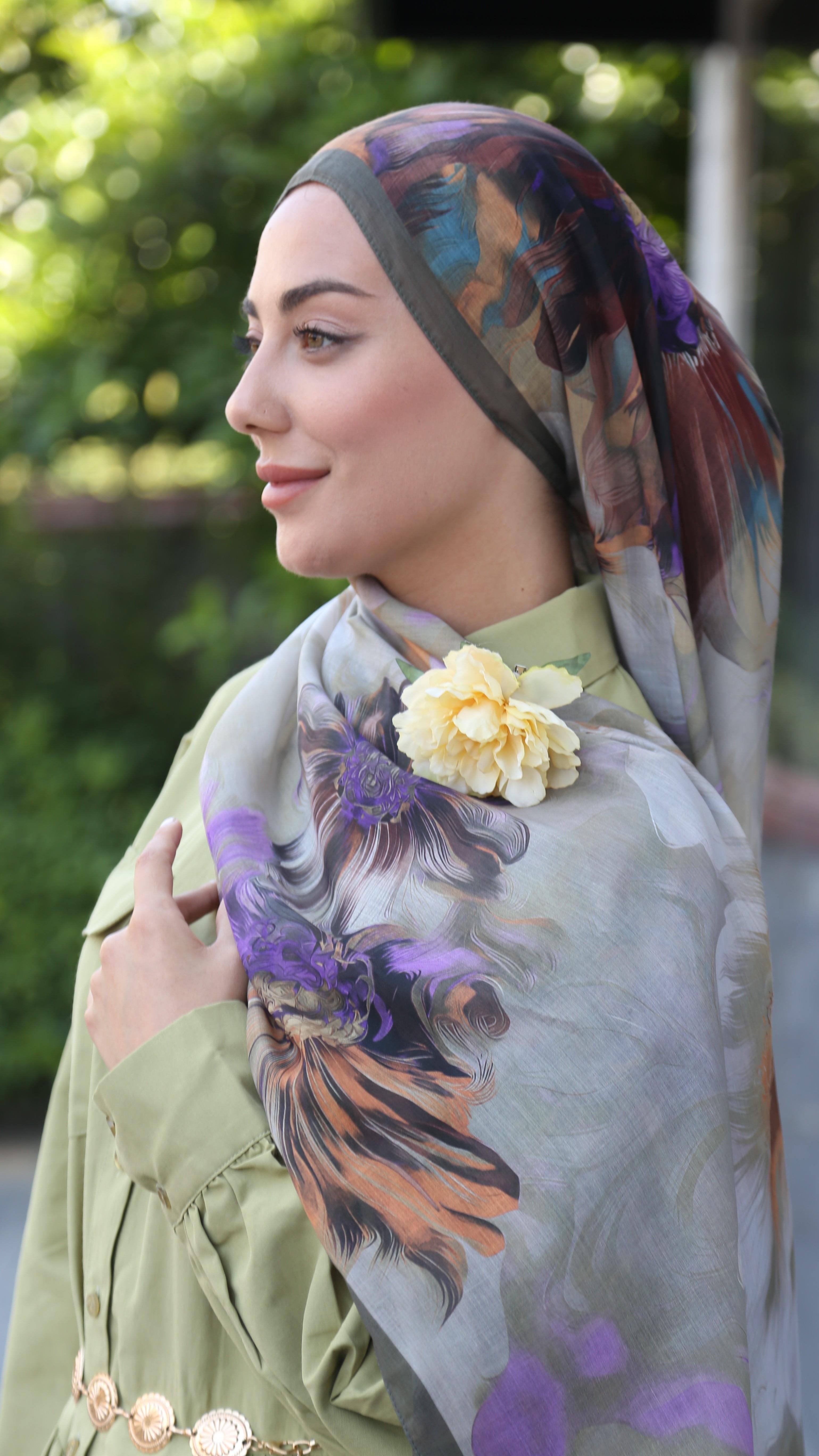 Desenli Pamuk Vual Şal Yeşil-4