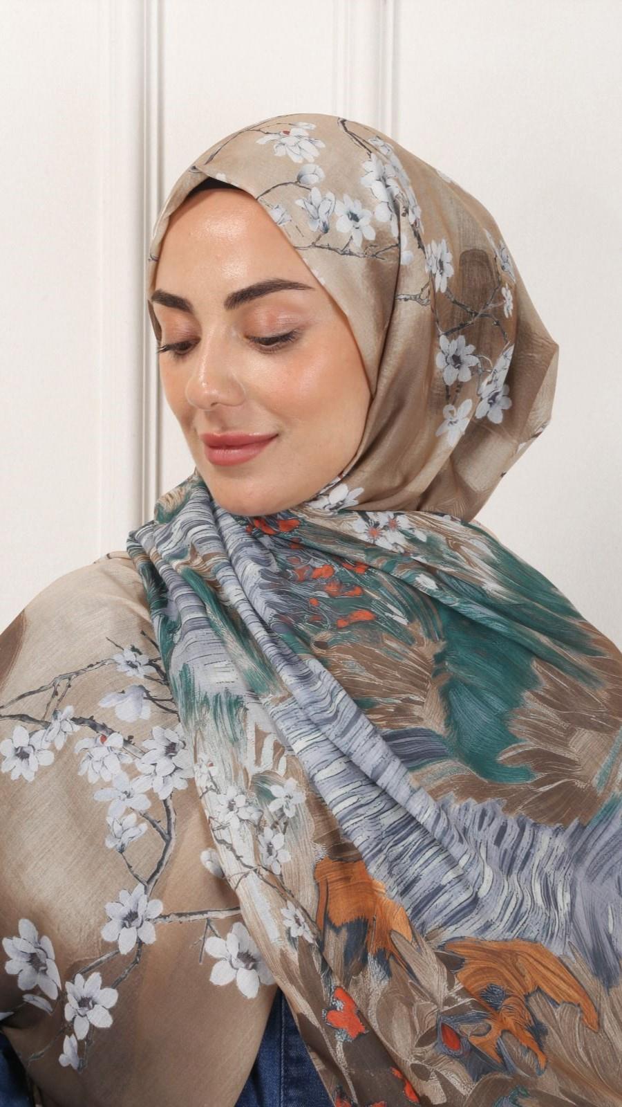 Desenli Pamuk Vual Şal Yağ Yeşili-2