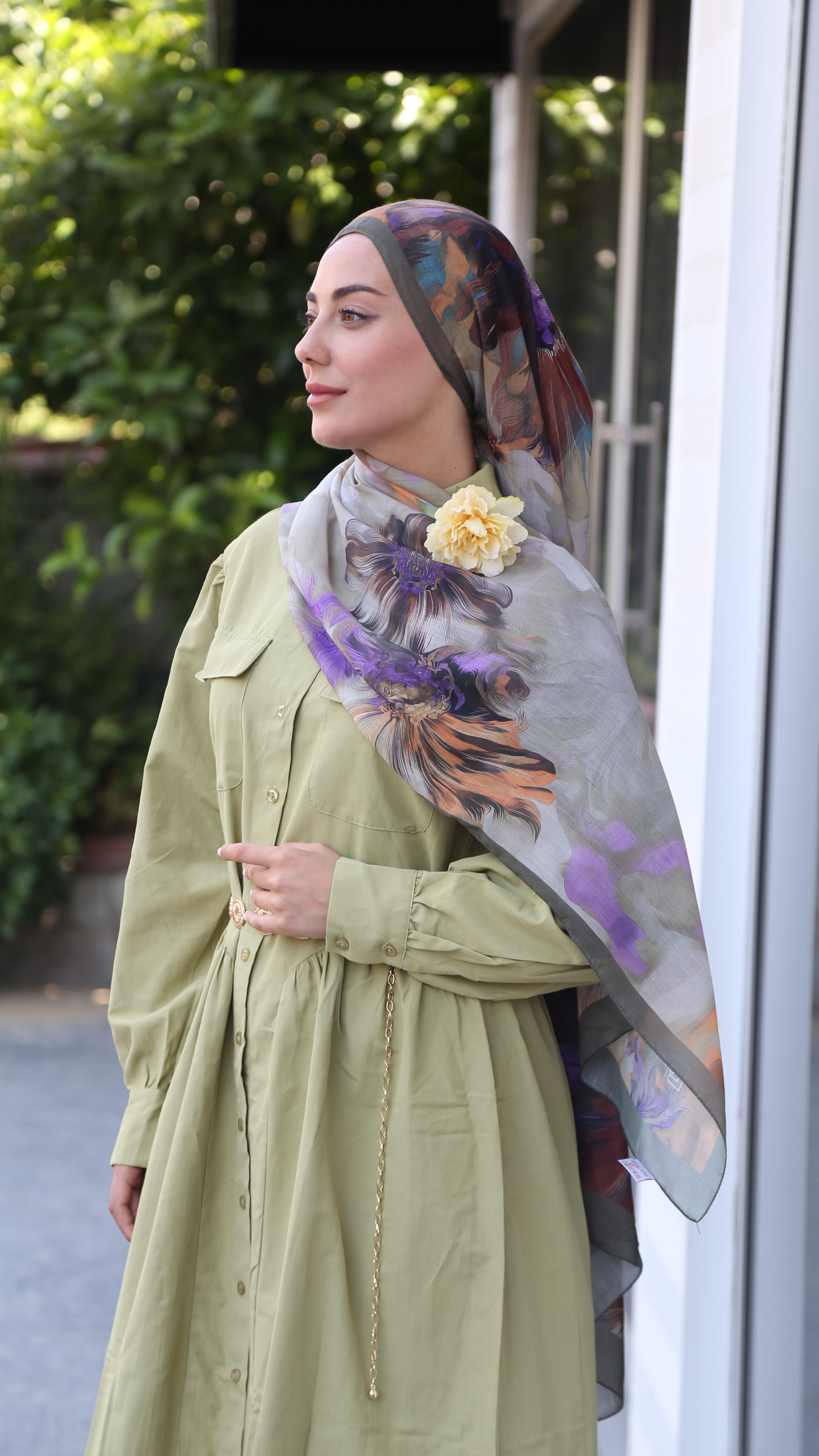 Desenli Pamuk Vual Şal Yeşil-4