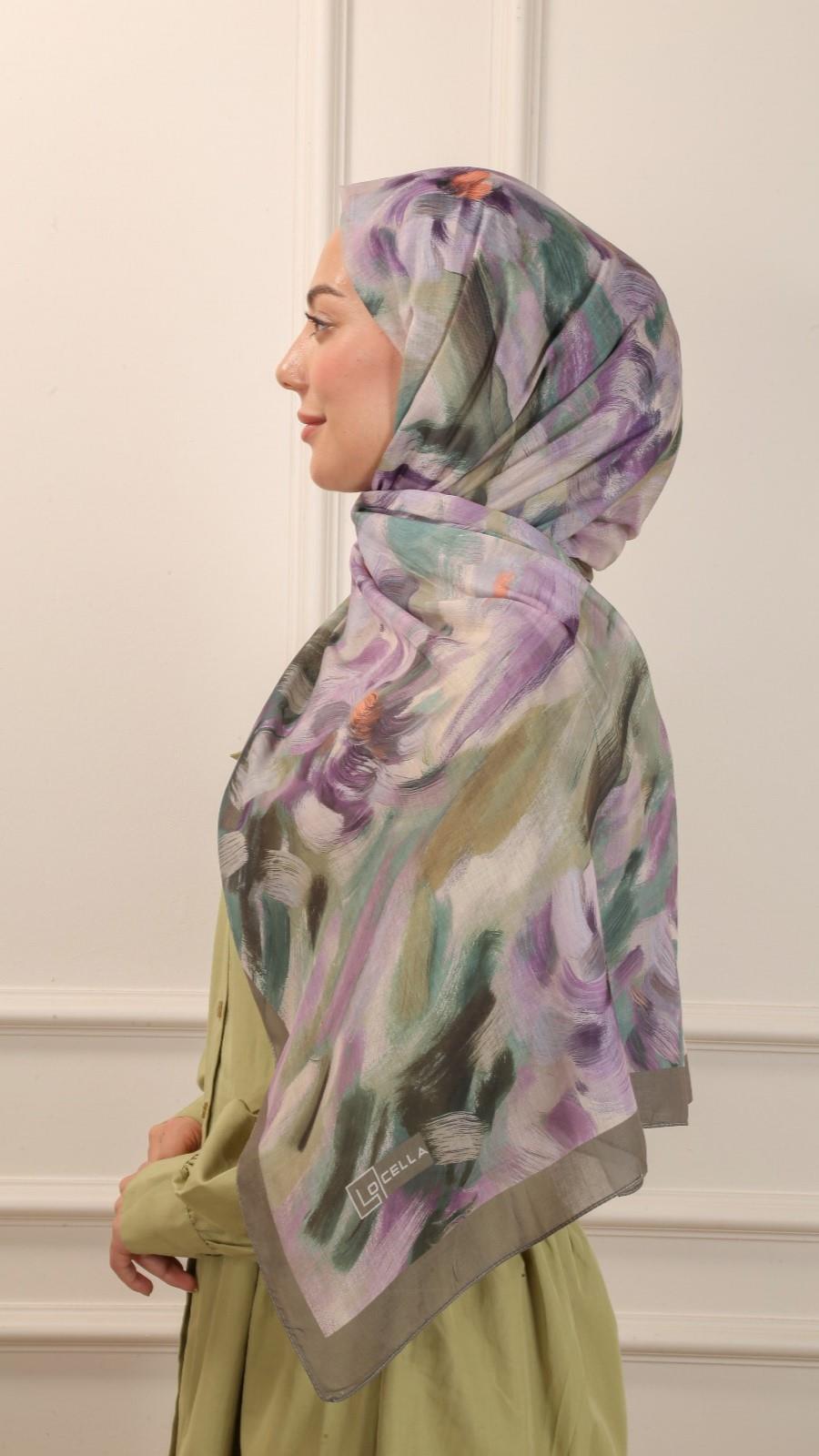 Desenli Pamuk Vual Şal Yeşil-5