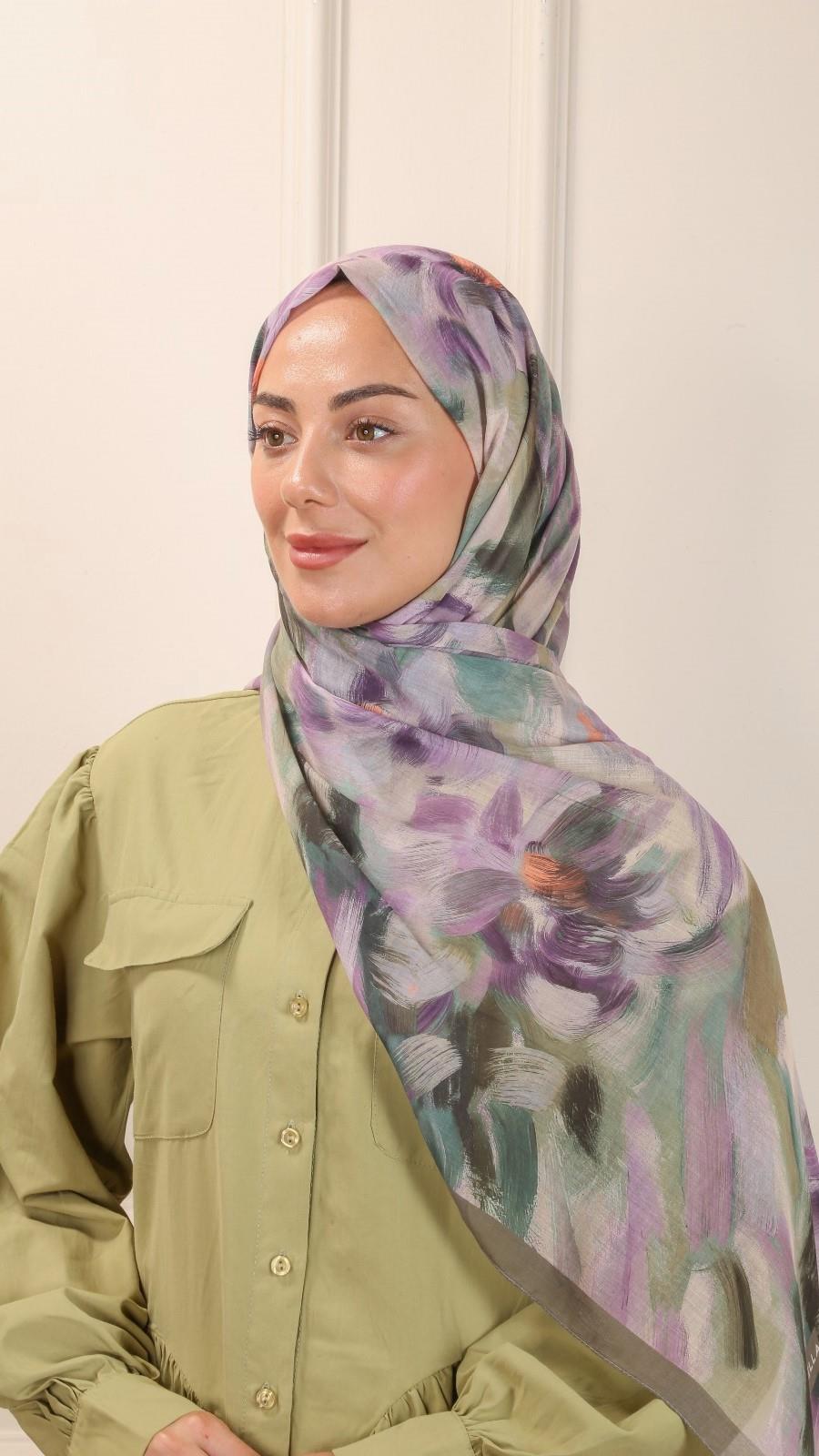 Desenli Pamuk Vual Şal Yeşil-5