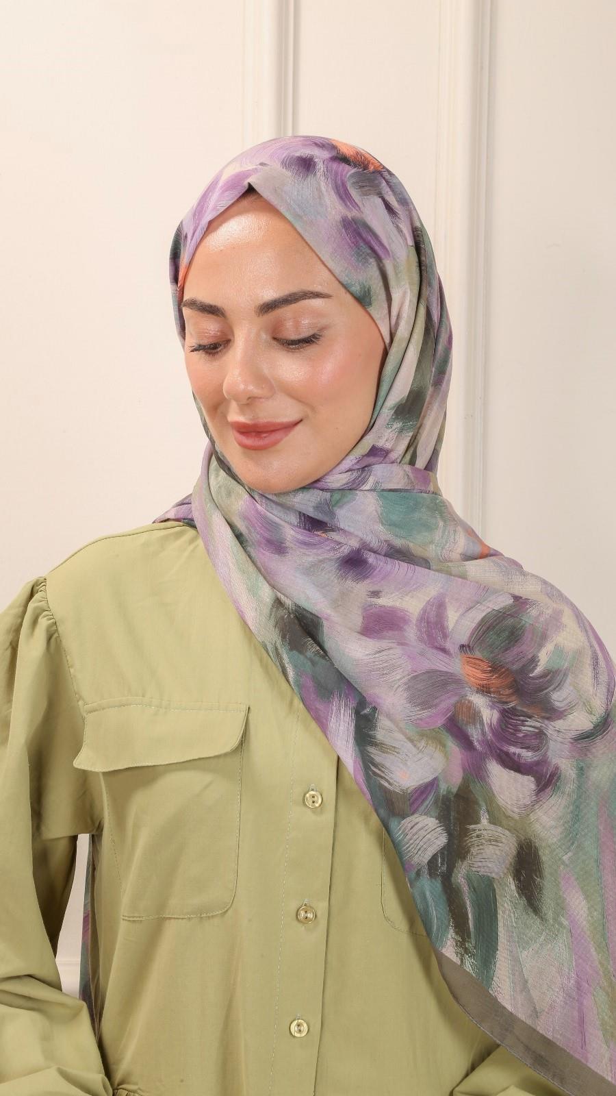 Desenli Pamuk Vual Şal Yeşil-5