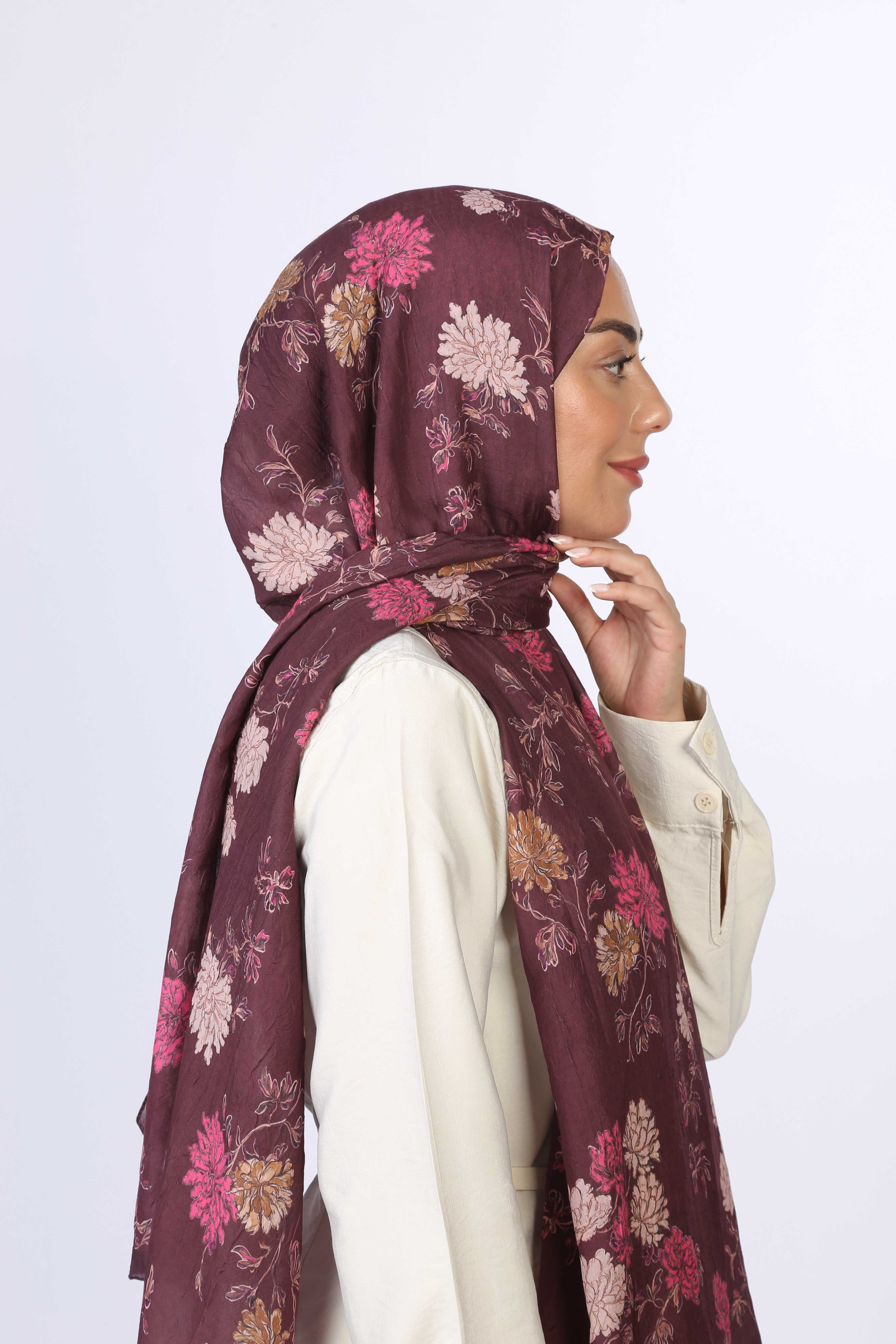 Desenli Vual Kraş Şal Bordo