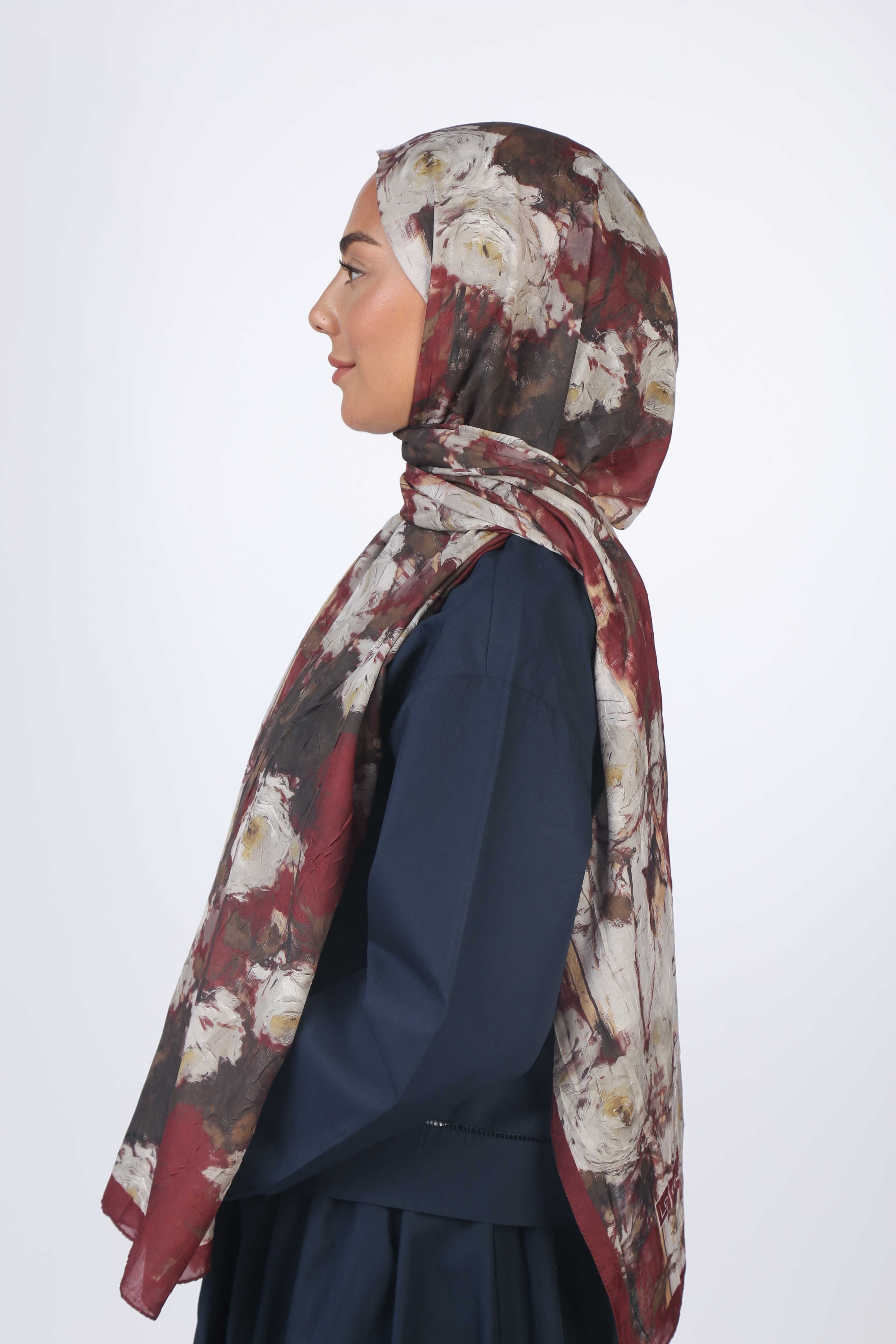 Desenli Vual Kraş Şal Bordo