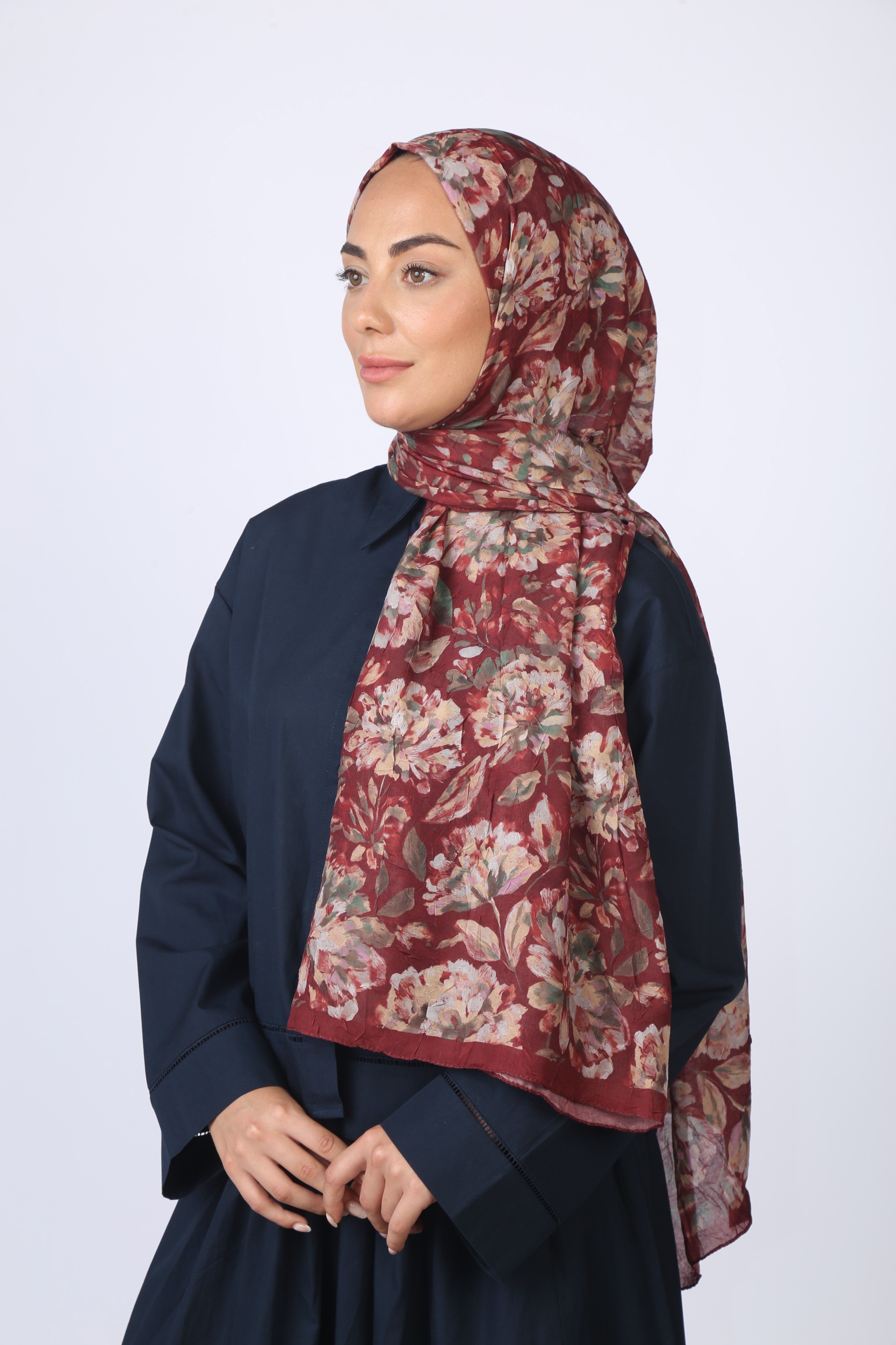 Desenli Vual Kraş Şal Bordo