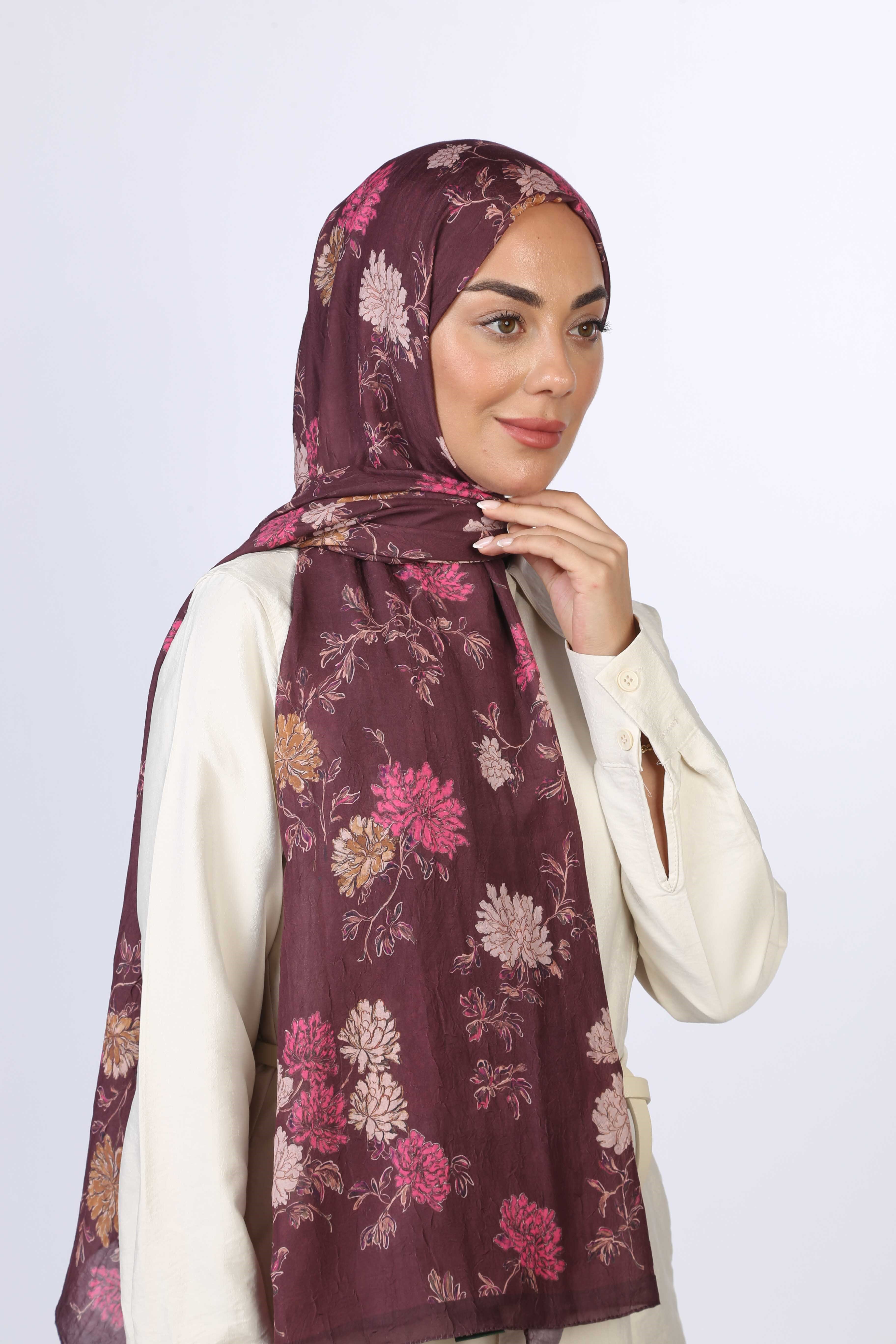 Desenli Vual Kraş Şal Bordo