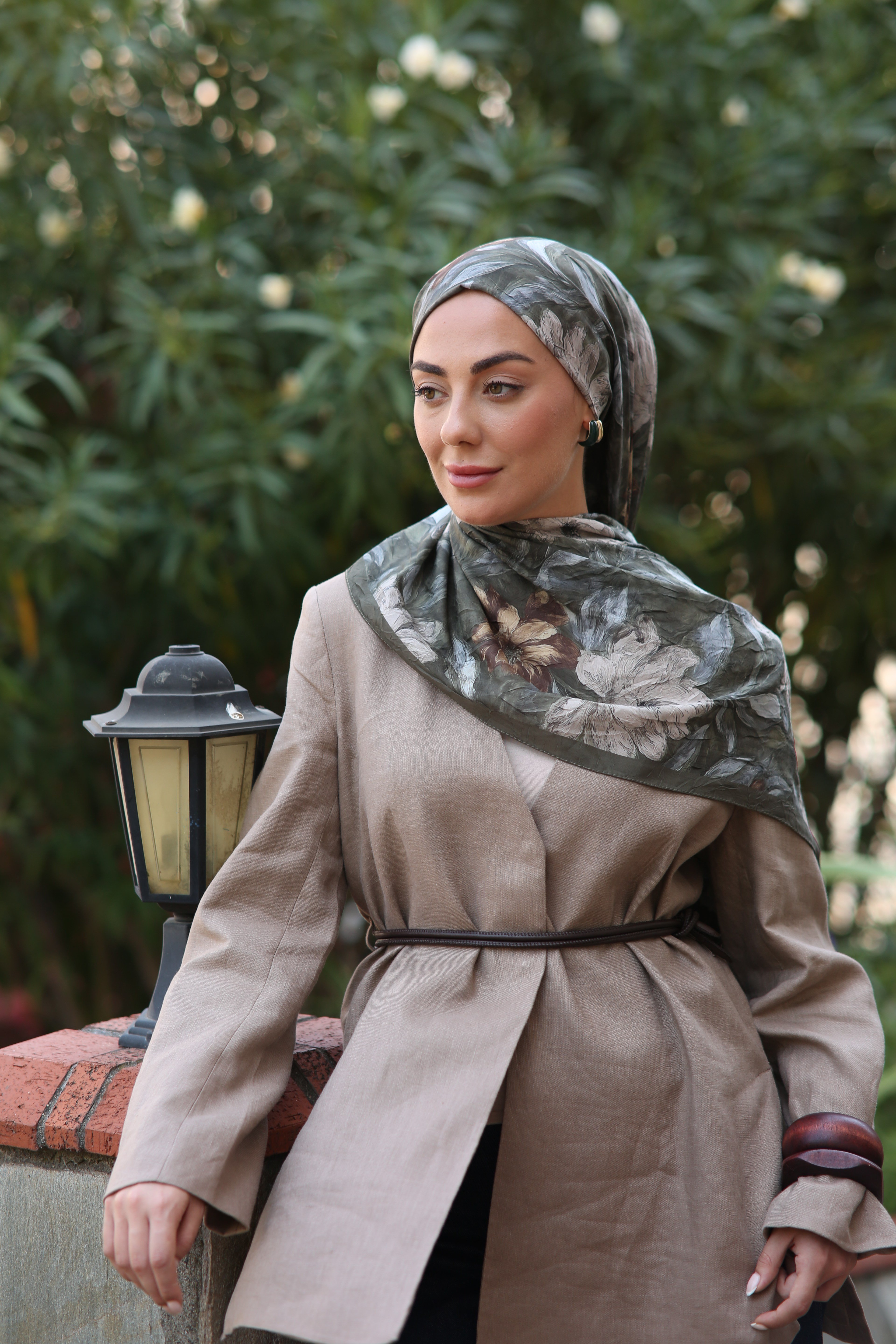 Desenli Vual Kraş Şal Haki
