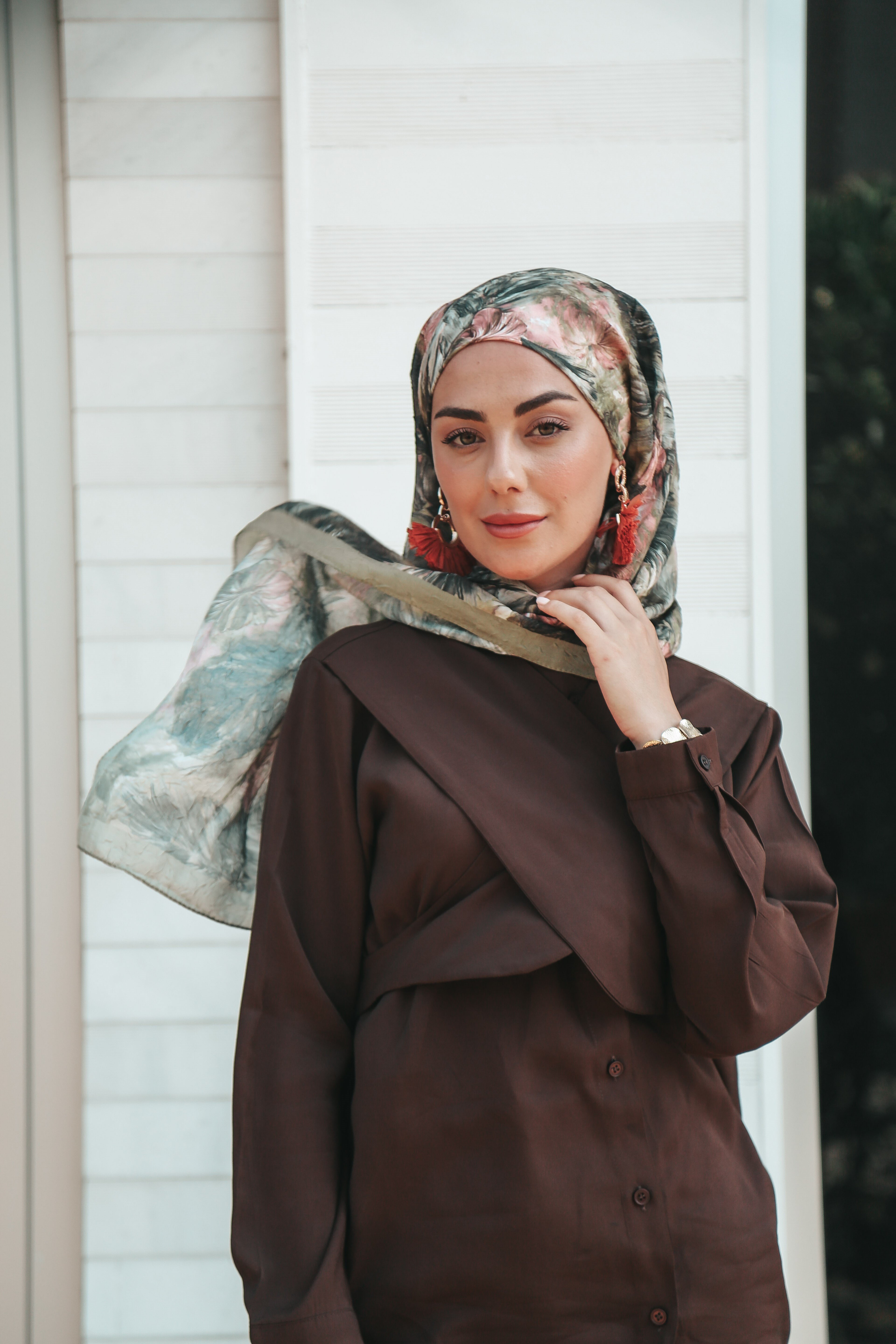 Desenli Vual Kraş Şal Yeşil
