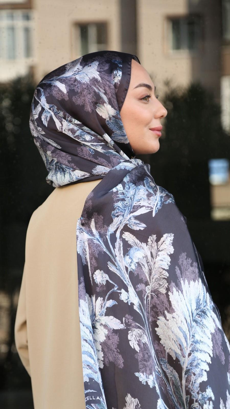 Locella İdol İpek Şal Antrasit Kahve-1