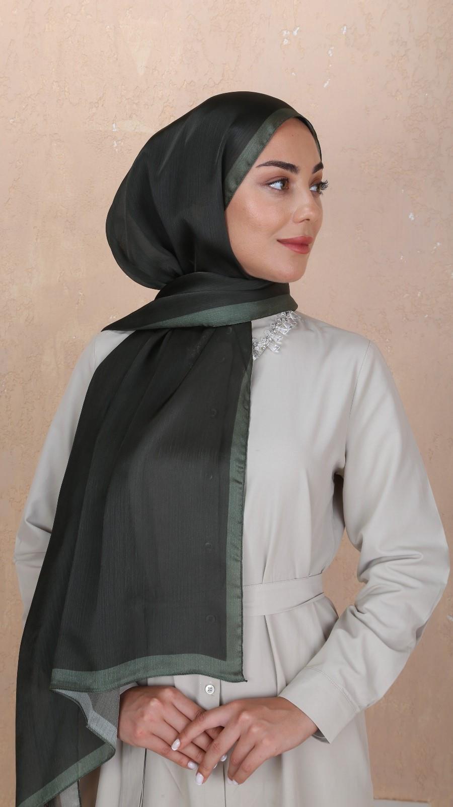 Locella İdol İpek Şal Haki Yeşili-5