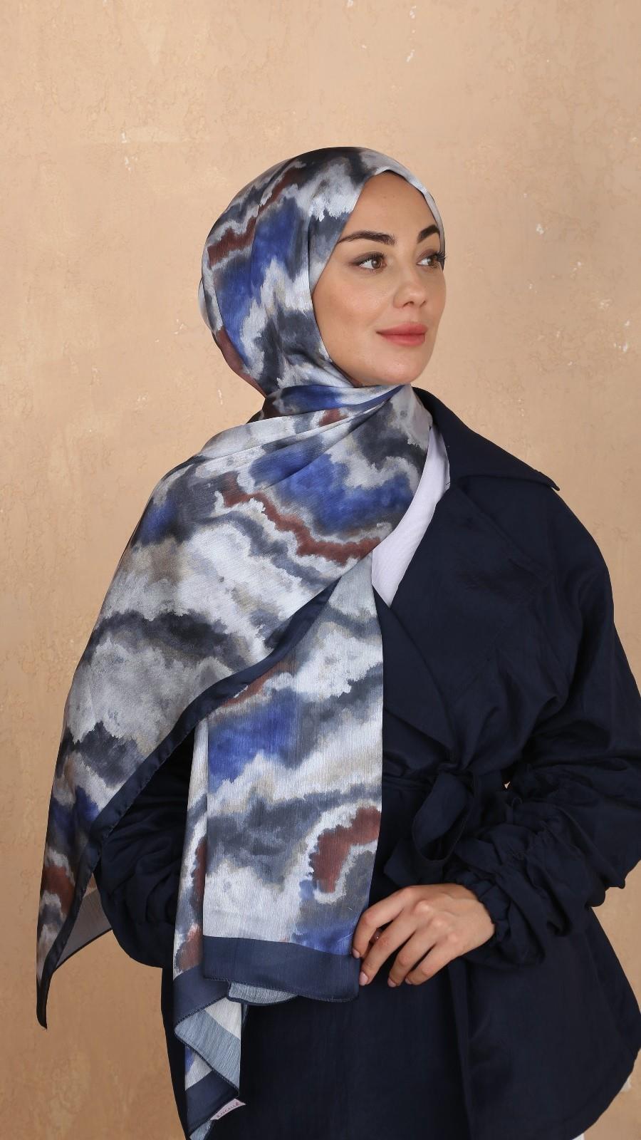 Locella İdol İpek Şal Lacivert-2