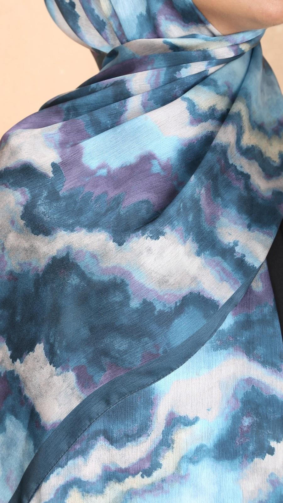 Locella İdol İpek Şal Petrol Mavi-3