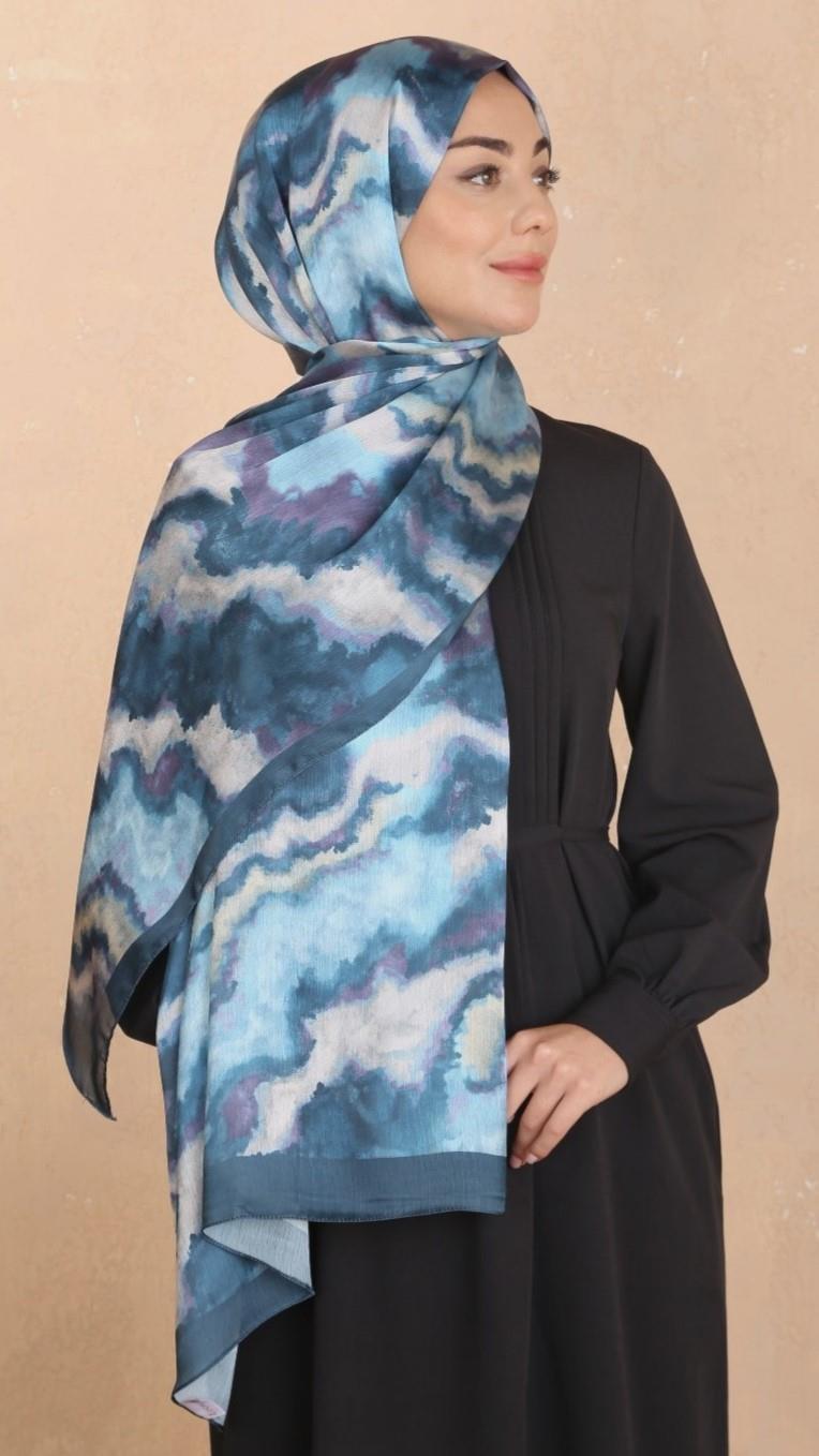 Locella İdol İpek Şal Petrol Mavi-3