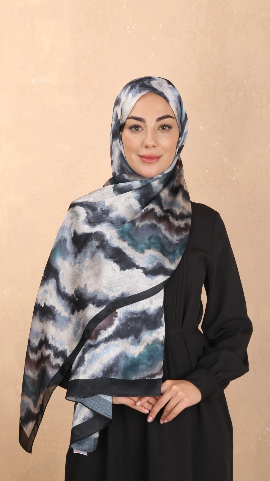 Locella İdol İpek Şal Petrol Siyah-6