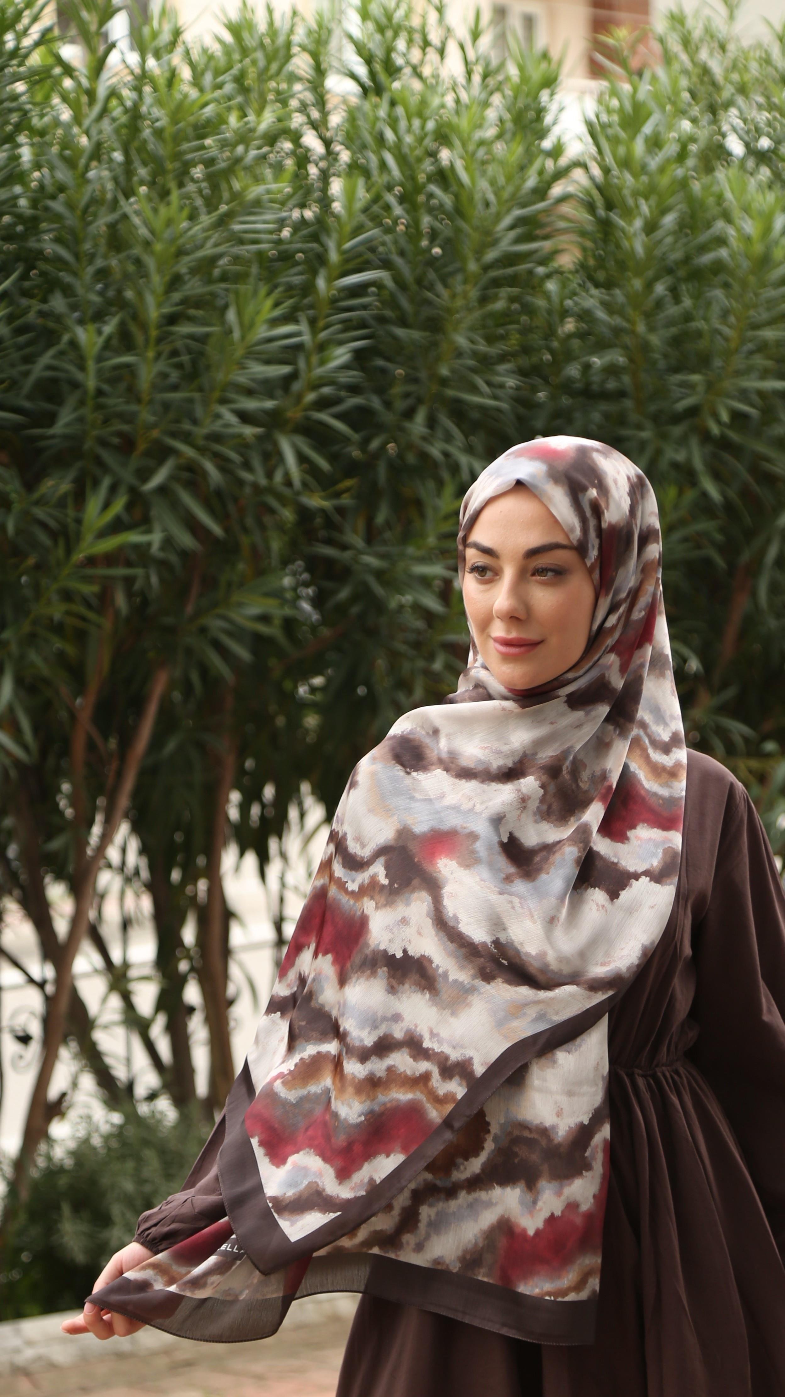 Locella İdol İpek Şal Petrol Kahve-4