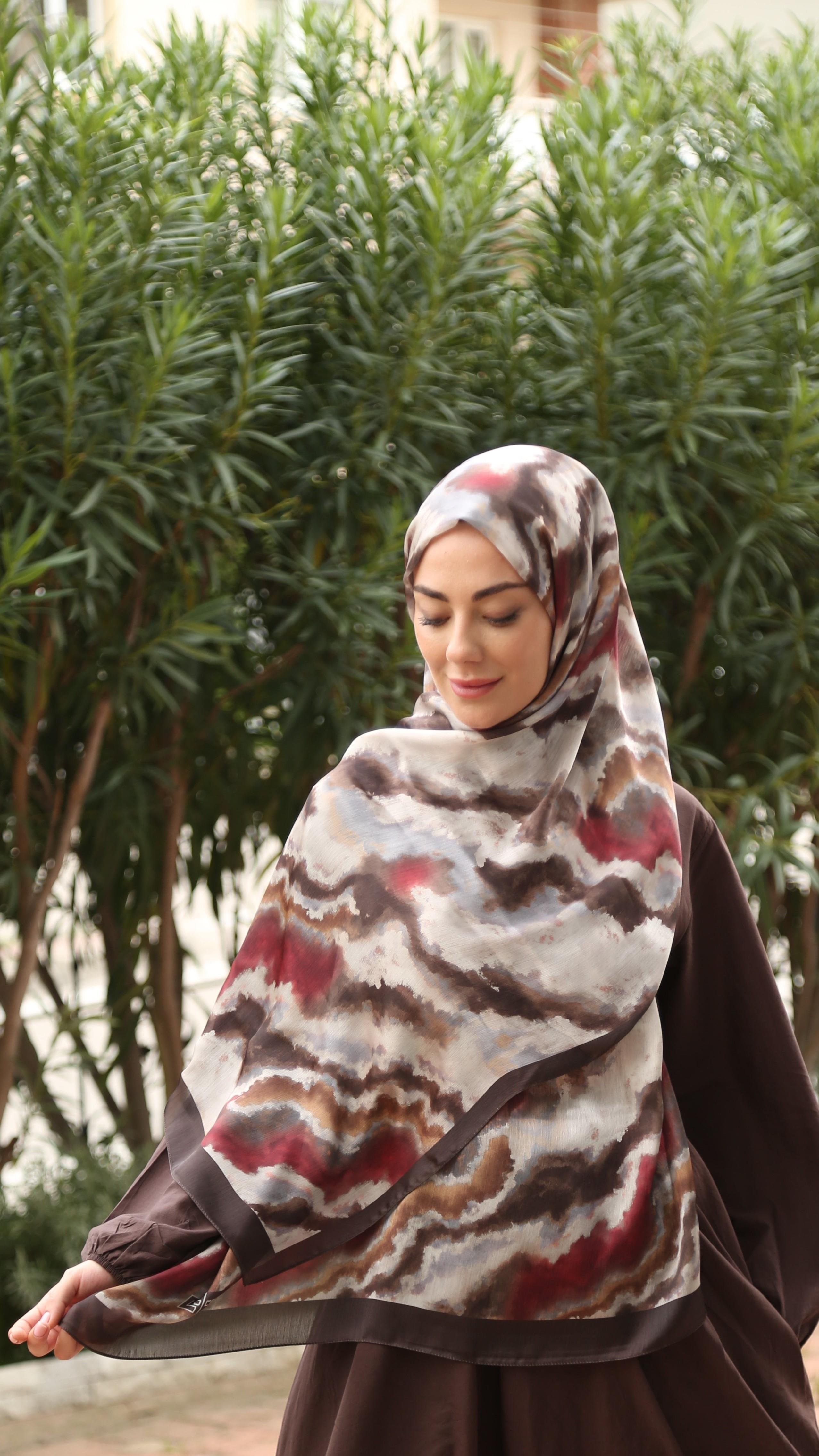 Locella İdol İpek Şal Petrol Kahve-4