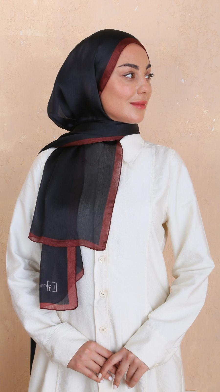 Locella İdol İpek Şal Siyah-Bordo-18